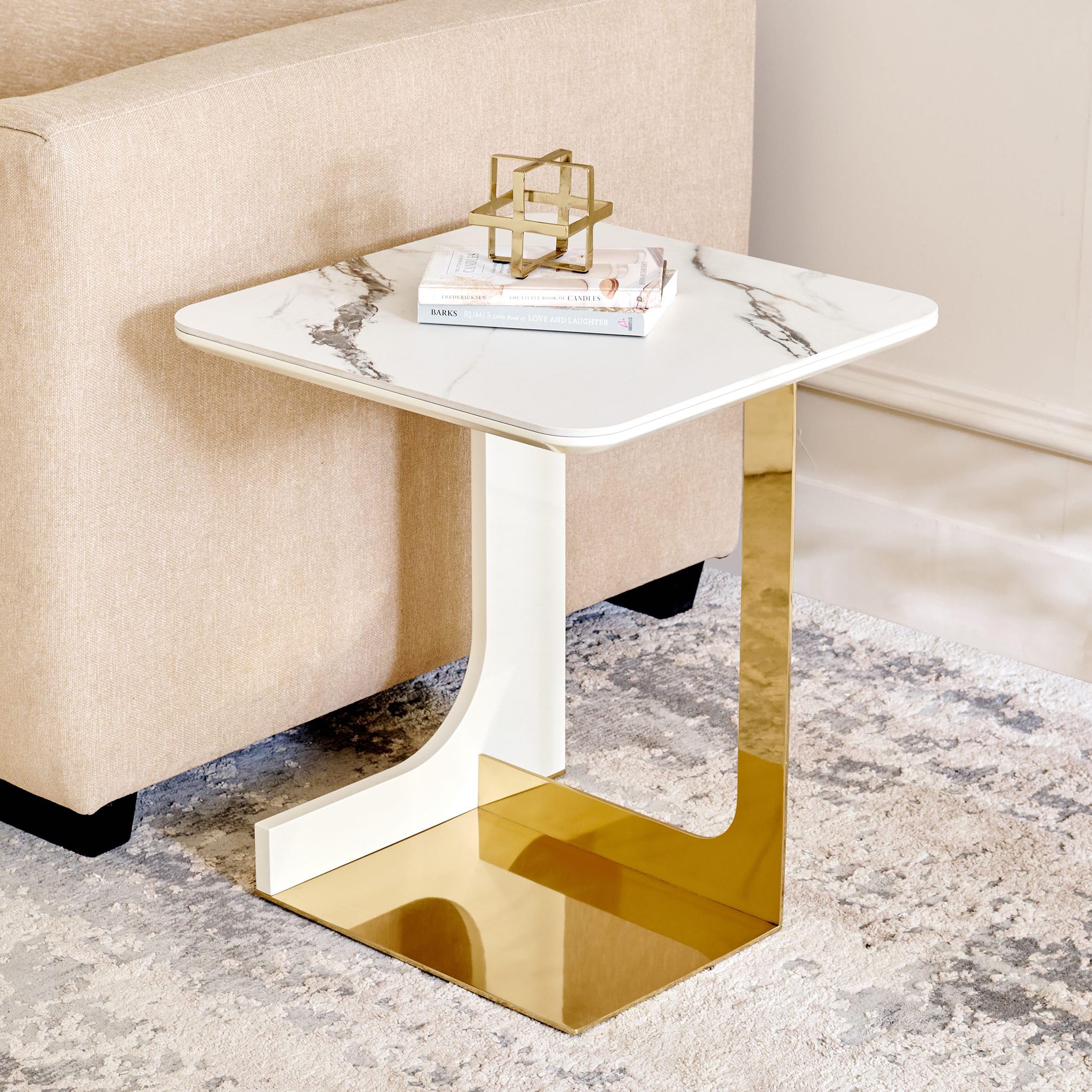 Home Centre Modern Radiance Ceramic Top Accent Table - Cream