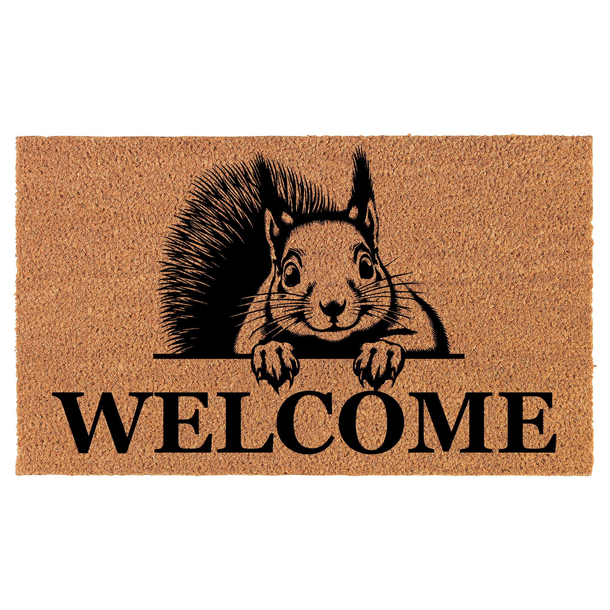 TiOPLM Welcome Doormat Coco Coir Door Mat Gift Welcome Peeking Squirrel (24" x 16")
