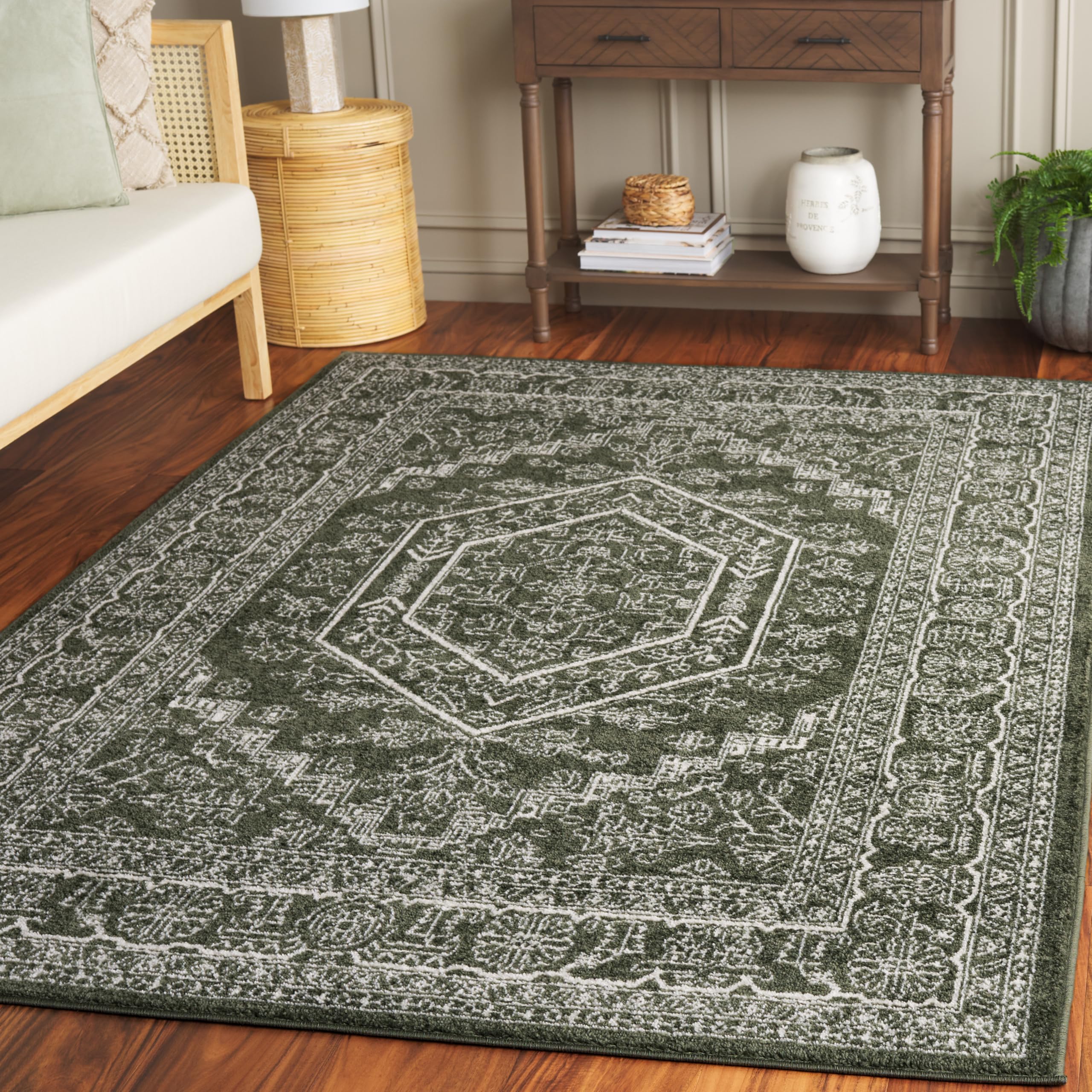 Tapis traditionnel Adirondack SAFAVIEH vert foncé à poil court premium