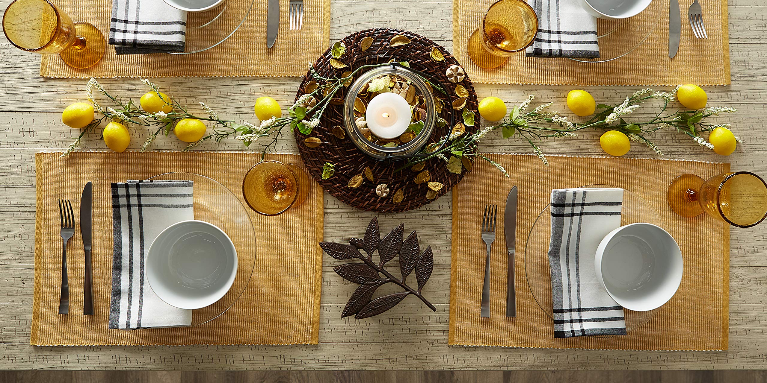 DII Two-Toned Collection Tabletop Platzdeckchen, Baumwolle, Honey Gold, 13x19, 6