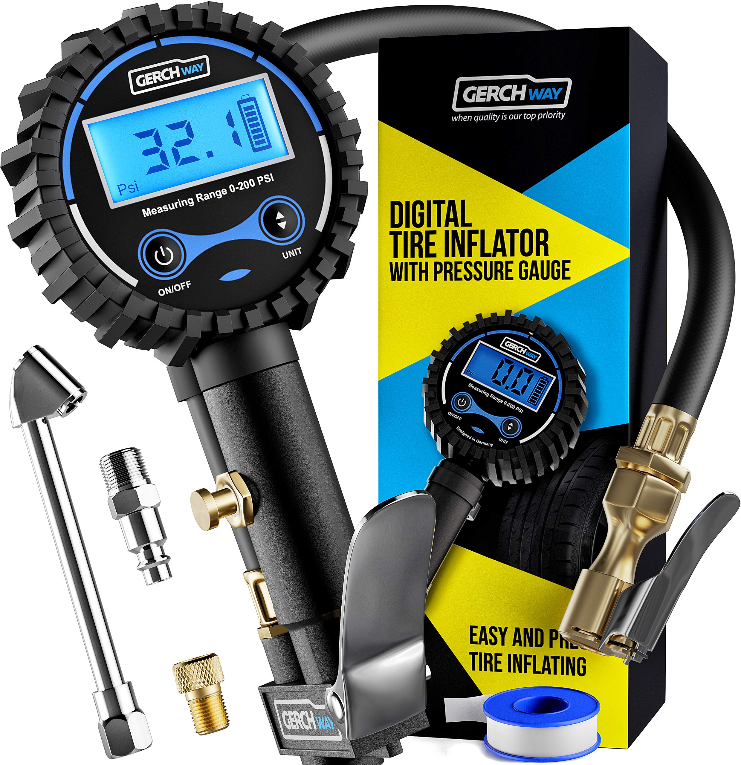 Buy Digital Tire Inflator with Pressure Gauge and Longer Hose, Air