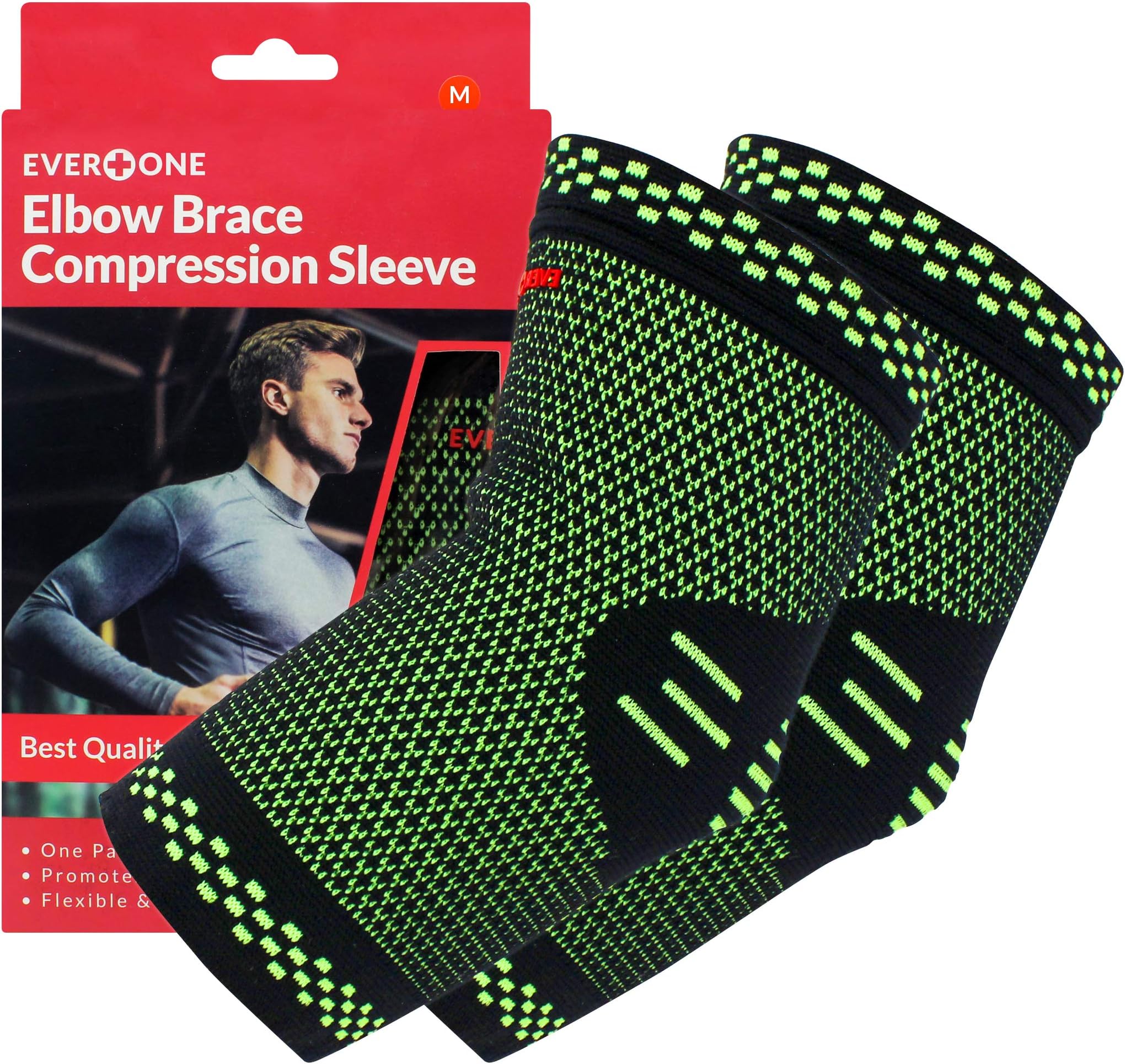 EverOne Elbow Brace Compression Support Sleeve For Golf Elbow Treatment, Injury Prevention, Healing and Recovery, Unisex, 1 Pair (2 pcs), Medium