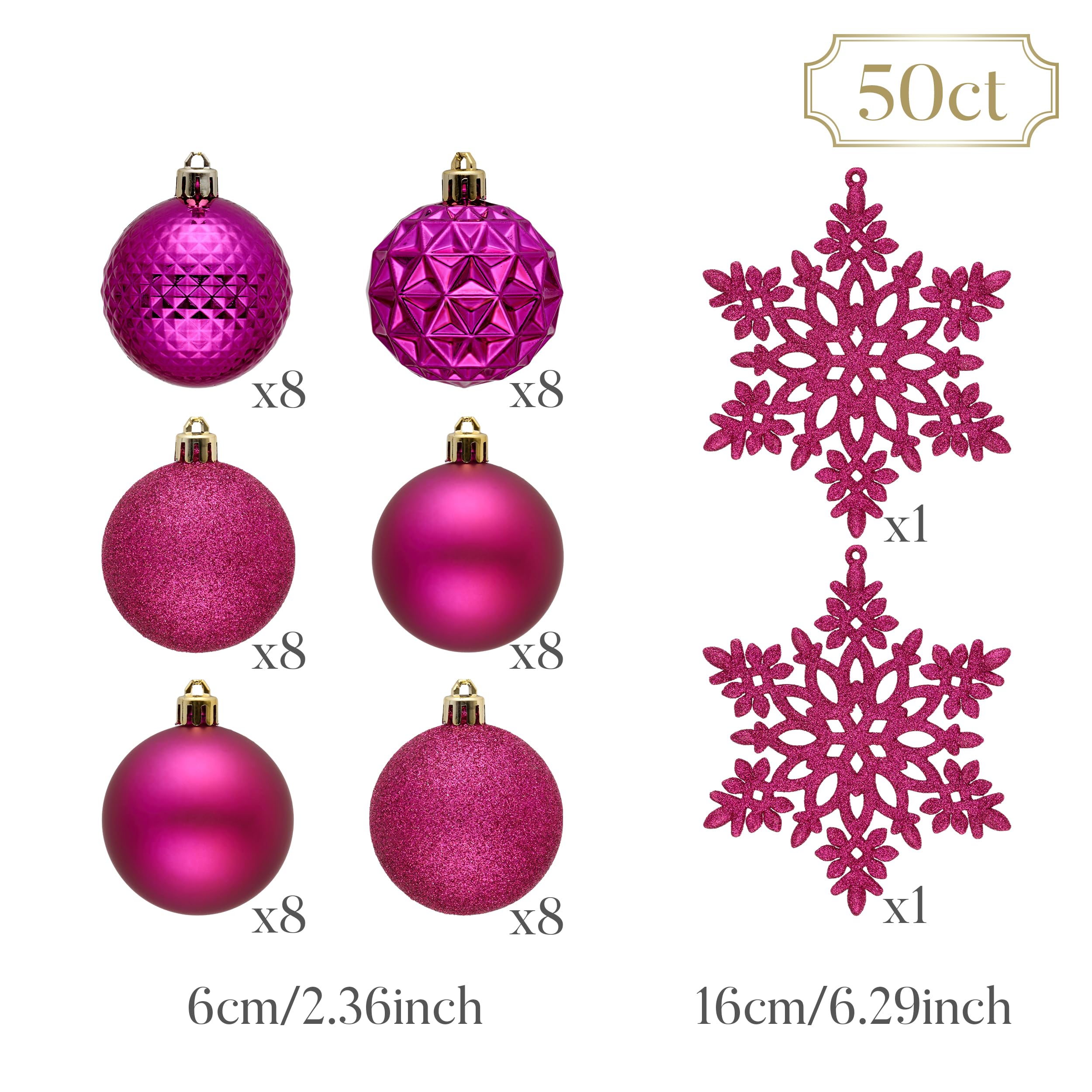 Valery Madelyn Lot de 50 boules de Noël incassables pour sapin de Noël en vrac, 6 cm, décorations à suspendre pour Noël, Saint-Valentin, Saint-Patrick, fêtes de Mardi Gras