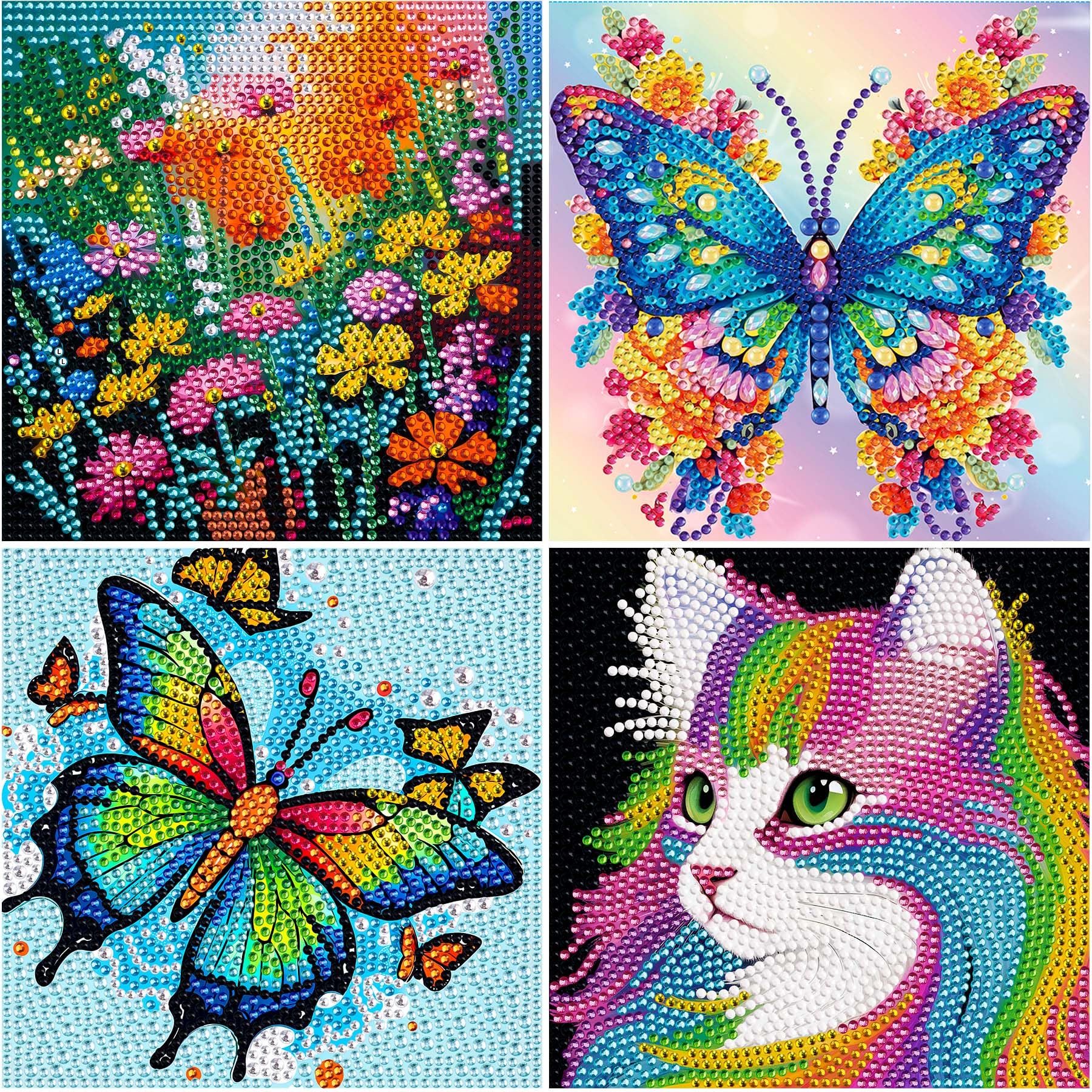 UiSdfuy Diamond Art Kits for Kids,Arts & Crafts for Kid Ages 8-12,Diamond Art for Kids,Gem Art 4 Pack Diamond Painting 6" X 6" (Butterfly)
