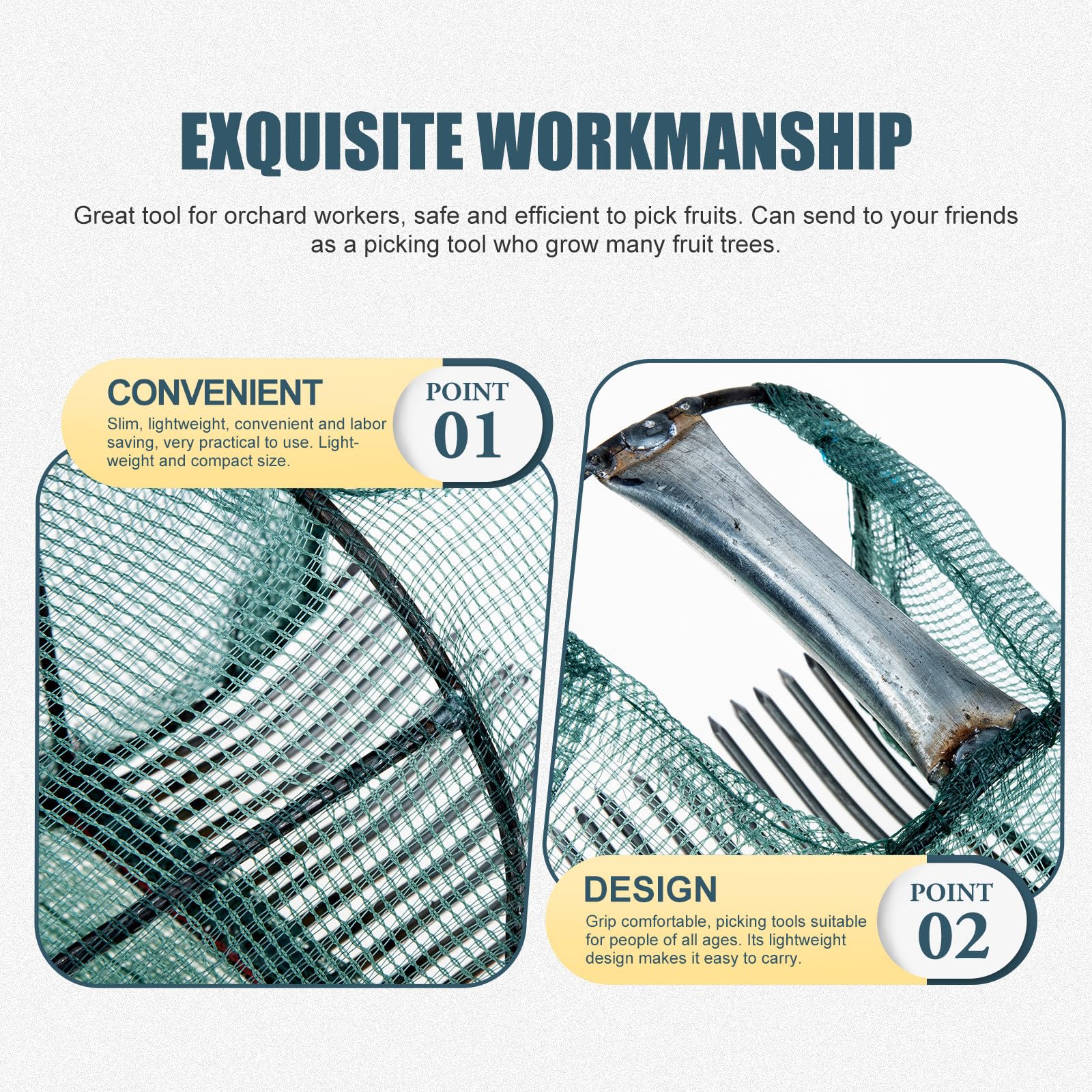 GALPADA Cueilleur de Fruits Léger en Mesh et Acier Poignée Ergonomique pour Récolte Douce des Baies en Saison de Cueillette Les Vergers