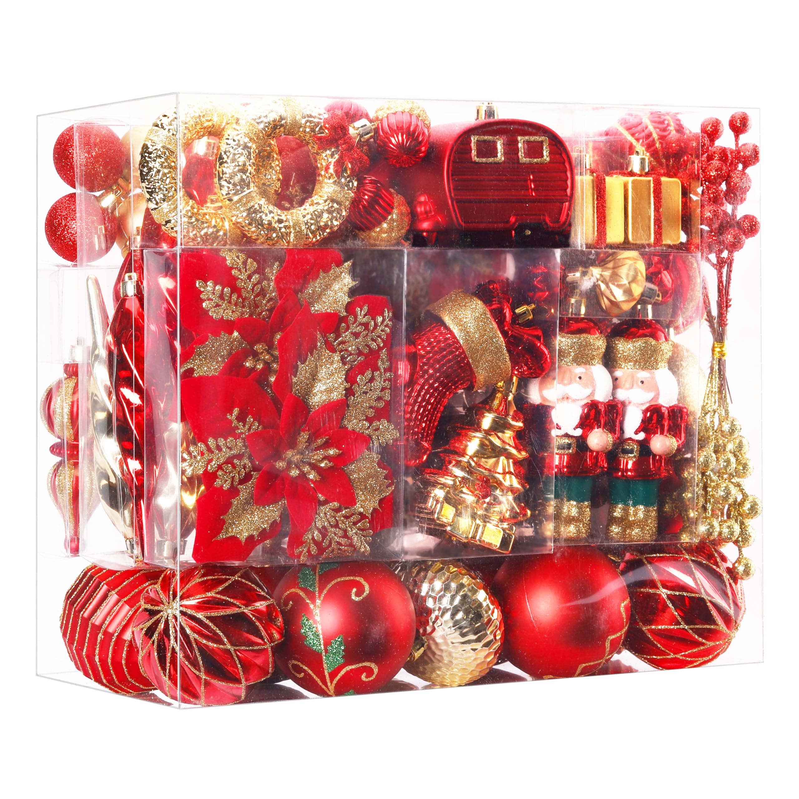 SHareconn 135pcs Christmas Balls Ornaments Set, Shatterproof Plastic Baubles for Xmas Tree Holiday Wedding Party Decorations with Hanging Strings, Red and Gold
