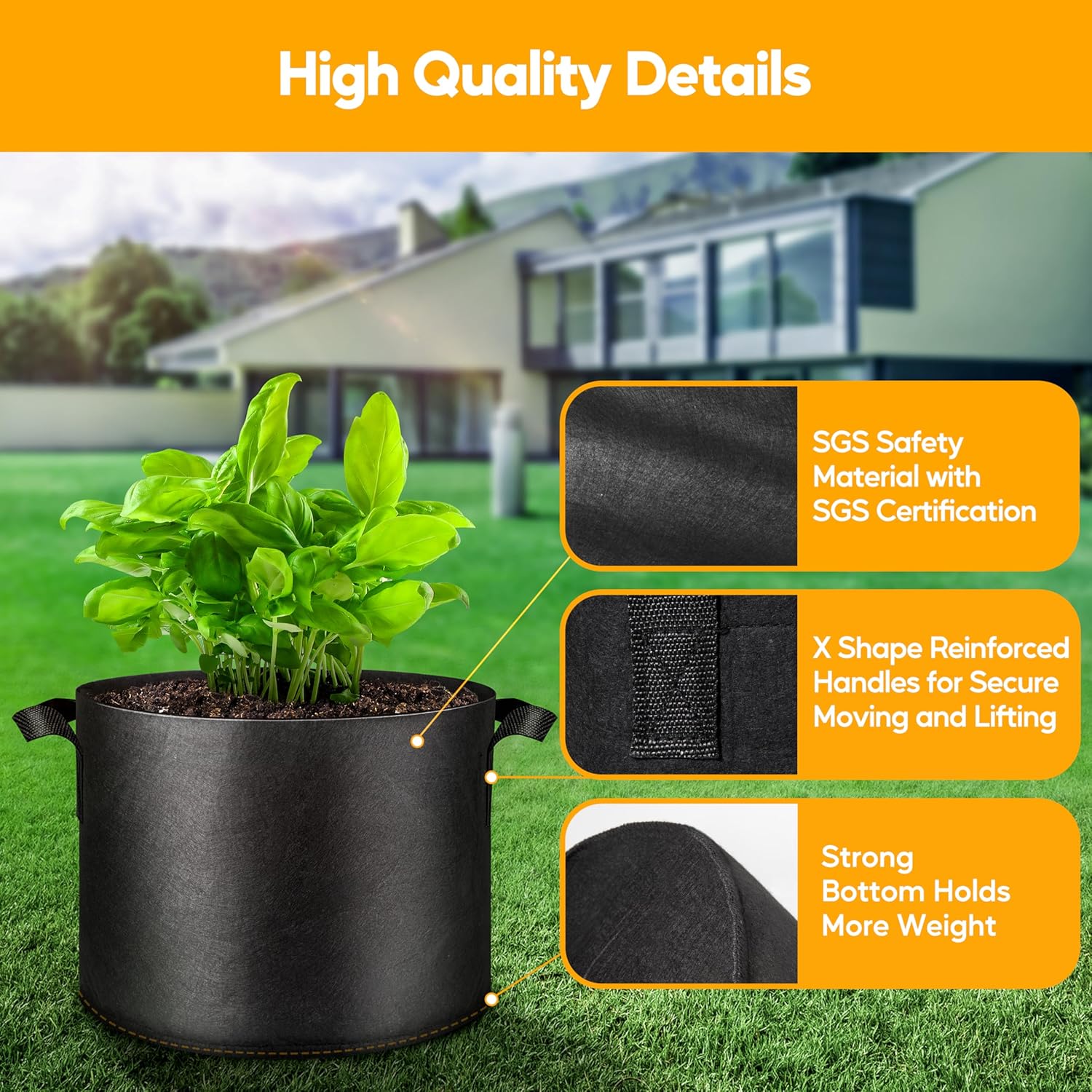 Simple Deluxe Grow Bags 15 Gallon 12 Pack Planter Pots with Handles, Thickened Nonwoven Fabric Aeration Cloth Bag, Heavy Duty Gardening for Tomoato, Potato, Vegetable and Flowers, Black with 12 labels