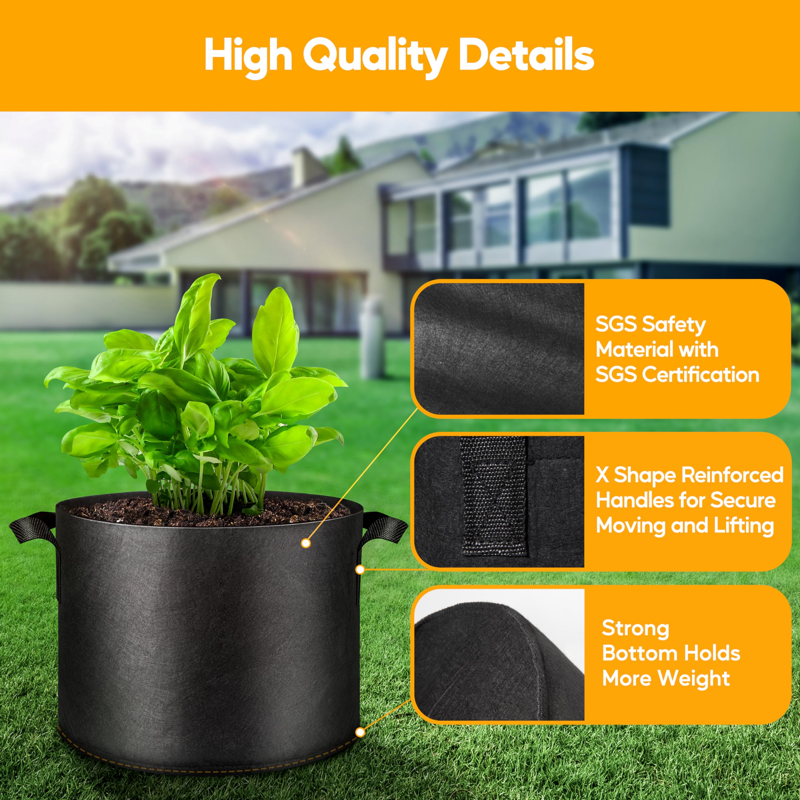 Simple Deluxe Grow Bags Pflanztöpfe mit Griffen, verdickter Vliesstoff, Belüftungstuch, strapazierfähig, Gartenarbeit für Tomaten, Kartoffeln, Gemüse und Blumen, schwarz, mit 12 Etiketten