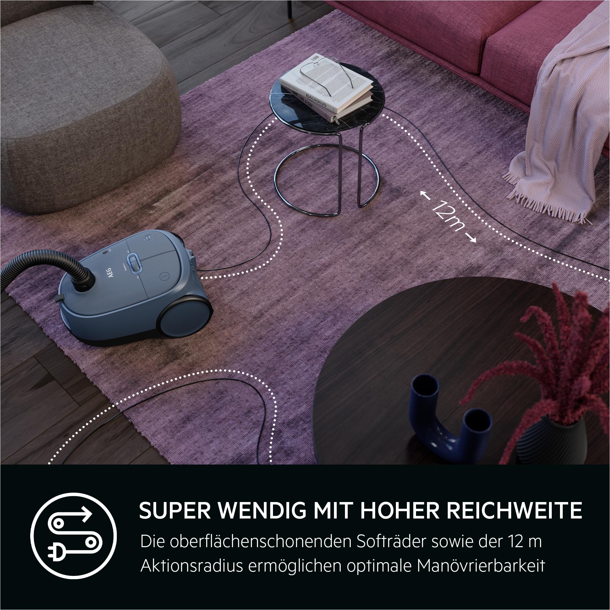 AEG CLEAN 6000 Staubsauger mit Beutel, Hohe Saugleistung, inkl. Zusatzdüsen, 55 % Recyclingkunststoff, für Haustierbesitzer, Reinigen von Polstern, 12 m Aktionsradius, 850 W, Blau, AB61C2DBS