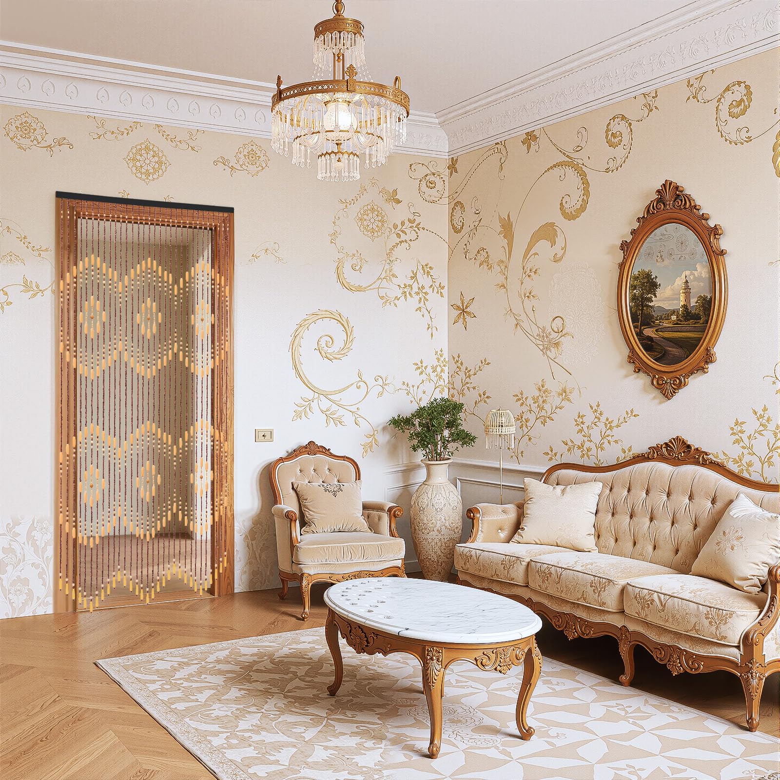 Bambusowa zasłona z koralików 200 x 90 cm, naturalne drewno na drzwi z 52 pasmami, ręcznie wykonana zasłona z koralików do drzwi i ścianki działowej, ochrona przed owadami w stylu vintage