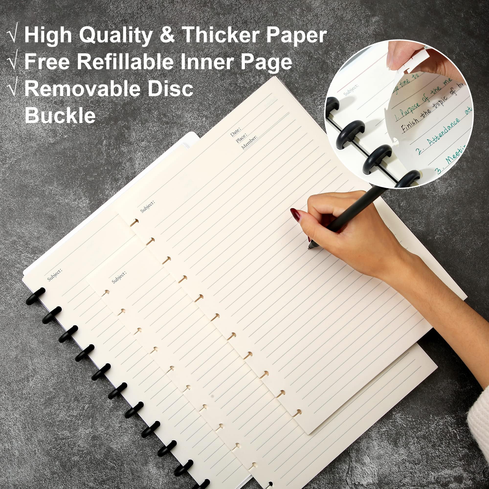 Yoment Paquete de 2 cuadernos de 9 x 12 pulgadas, cuaderno recargable de 5 materias, diario en espiral personalizable con páginas extraíbles, planificador de 120 discos con 5 separadores y 12 pestañas
