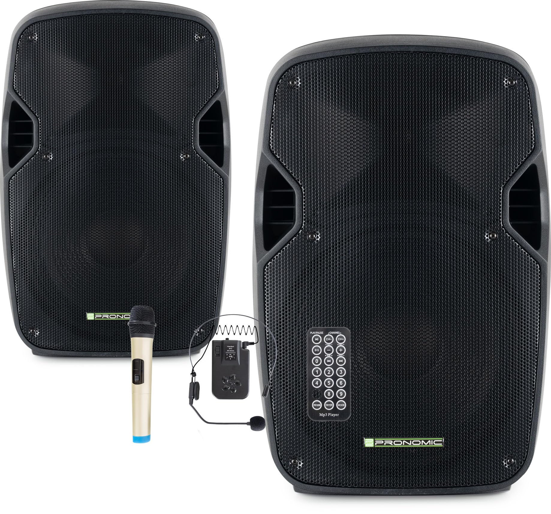 Pronomic Move 12" Partybox 2X Set - Mobile PA-Anlage Bluetooth Lautsprecher TWS - Musikbox mit leistungsstarkem Akku - Leistung 30W (RMS) - Inkl. Aktivbox, Funkmikrofon, Headset & Fernbedienung