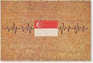 Singapore Flag Door Mat Singapore Heartbeat Mat National Flag Patriotic Welcome Door Mat Coir Doormat Non-Slip Entry Mat Rustic Kitchen Bathroom Indoor Outdoor Decoration Housewarming Gift 24x36 Inch
