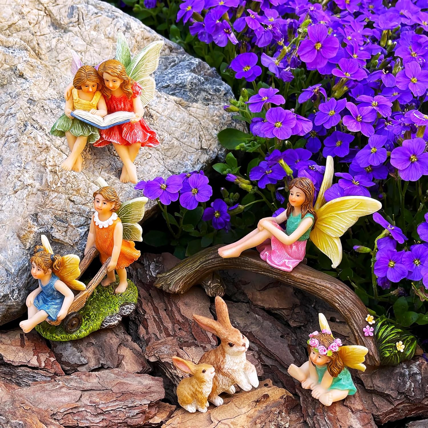 Mood Lab Fairy Garden - Miniature Family Kit Figurines & Accessories - Fairies Statue Set of 6 pcs - Outdoor or House Decor - Image 8