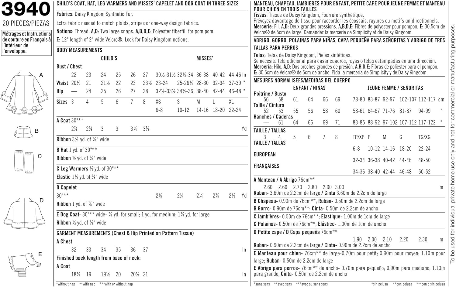 Simplicity Sewing Pattern 3940 Child Jackets and Coats, A (3-8 and