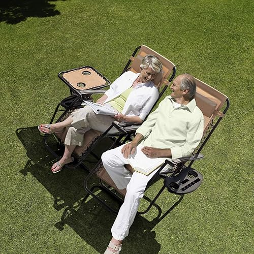 Miniatura 2 de Homall Juego de 3 sillas de gravedad cero para patio, reclinables, para exteriores, sillas reclinables portátiles con mesa auxiliar (beige)
