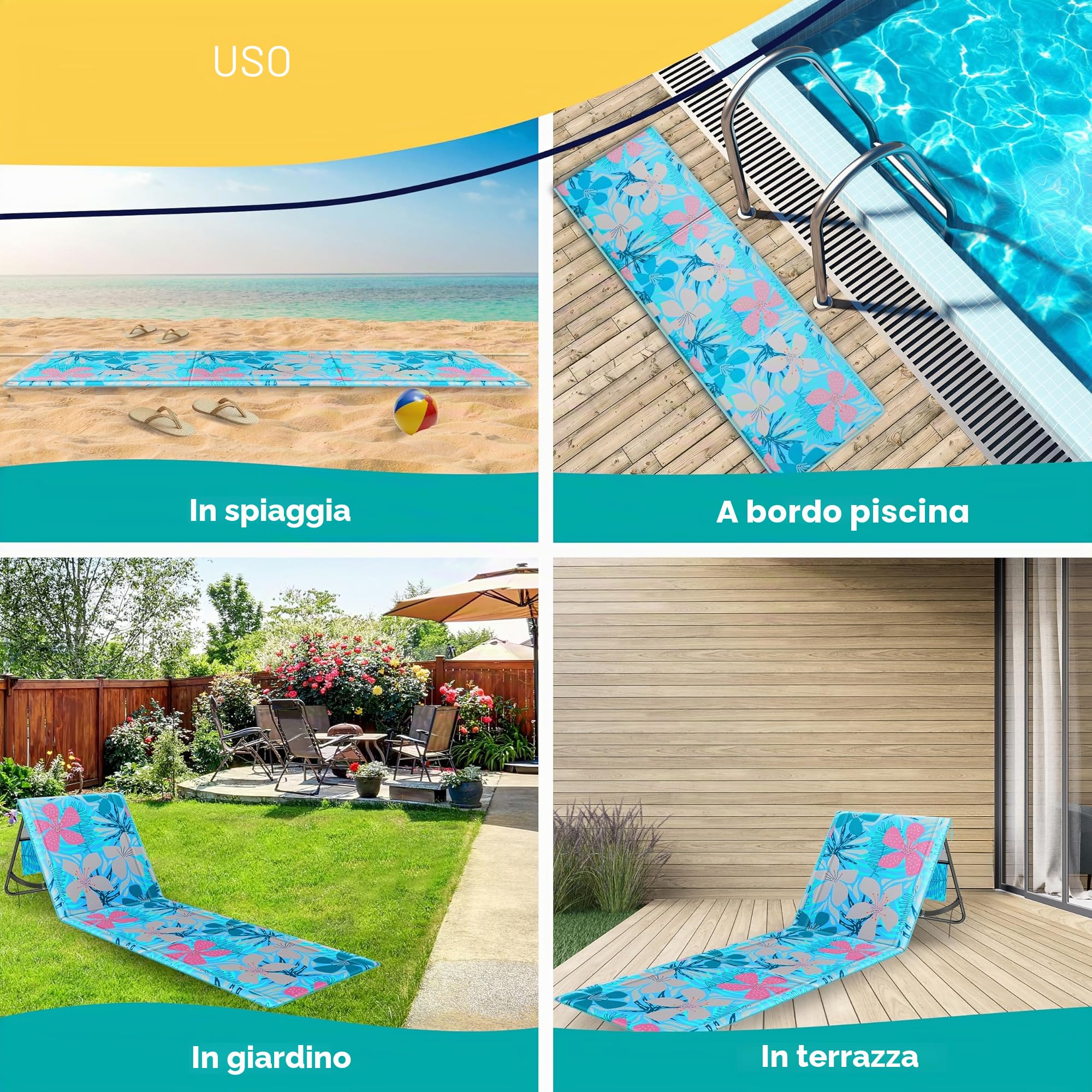KESSER® Lettino da spiaggia pieghevole con schienale regolabile – Lettino da spiaggia pieghevole con tracolla e borsa, portata massima 130 kg – Lettino prendisole per spiaggia, giardino e terrazza