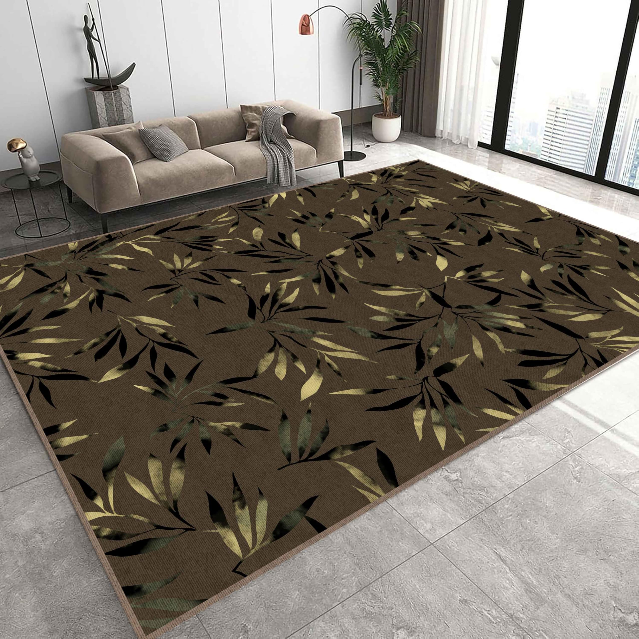 Retro Leaves Area Rugs 180x300cm Dark Brown Plants Branches Leaves Non-Slip Washable Easy Clean Floor Carpet for Dark Brown Bedroom Living Room Indoor Rug Nursery Room Home Decor Aesthetic Rug