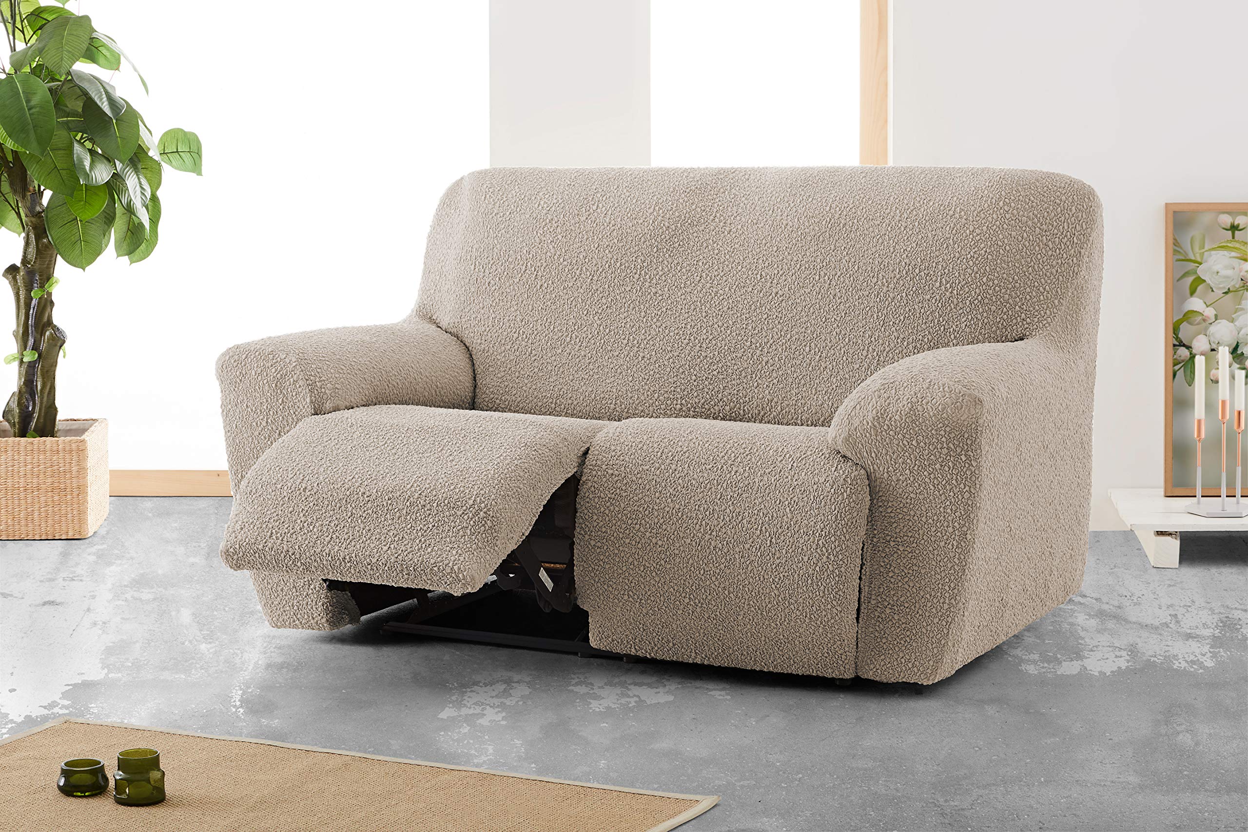 Eysa 3D Funda de sofá Relax reclinable bielástica 3 plazas x 2 pies Relax 200-260cm Color visón