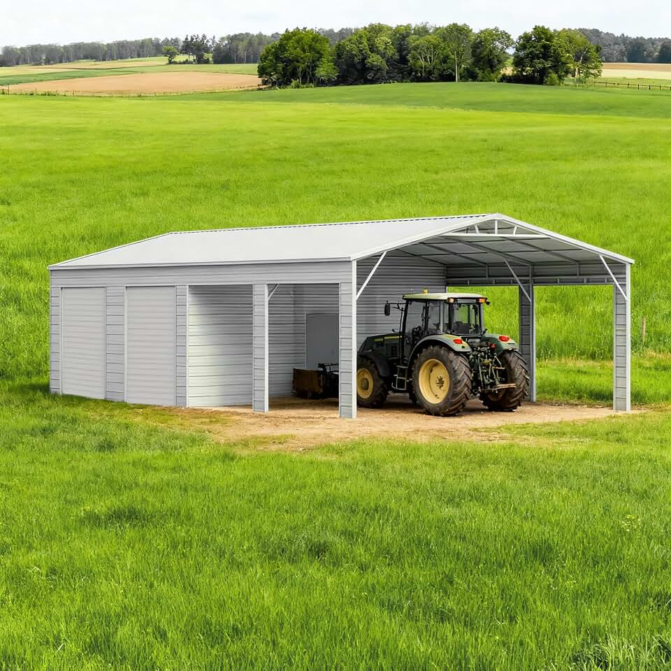 23FT X 46FT Steel Garage Shed, Reinforced Metal Storage Building with 2 Roll-Up Doors for Cars, Trucks, and Equipment
