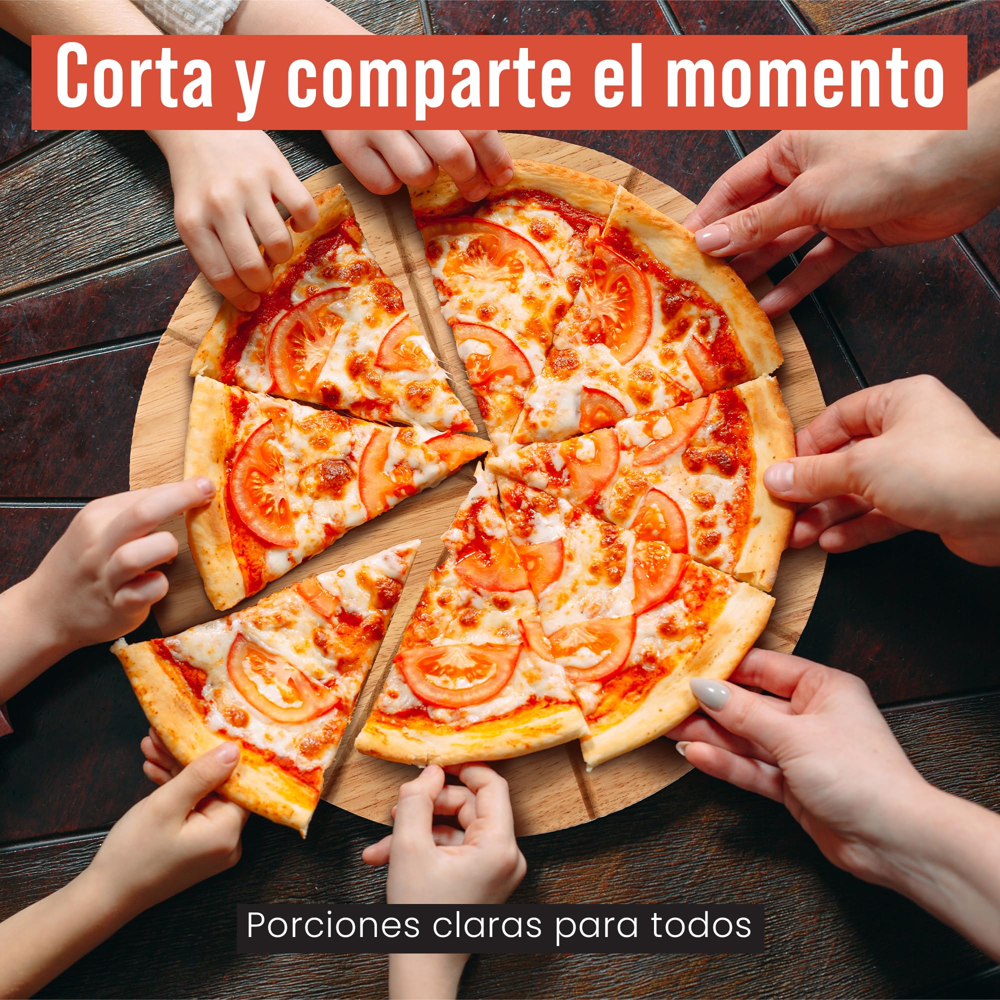 Chef Pomodoro - Juego De Cortador De Pizza De 14"" Con Cuchilla Oscilante Y Tabla Para Cortar Pizza – Cuchilla De Acero Inoxidable Y Tabla De Madera Con Guía Para Cortar Pizza