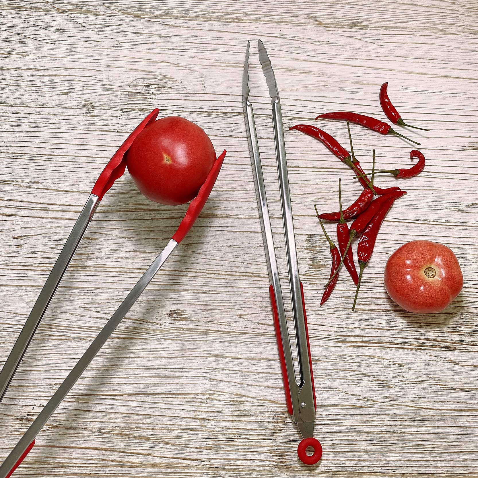 Pinze per barbecue extra lunghe da 45cm (3 pezzi, rosso), in acciaio inox con manico lungo, pinze per alimenti di grandi dimensioni, pinze per bistecche, per cucinare, grigliare, barbecue