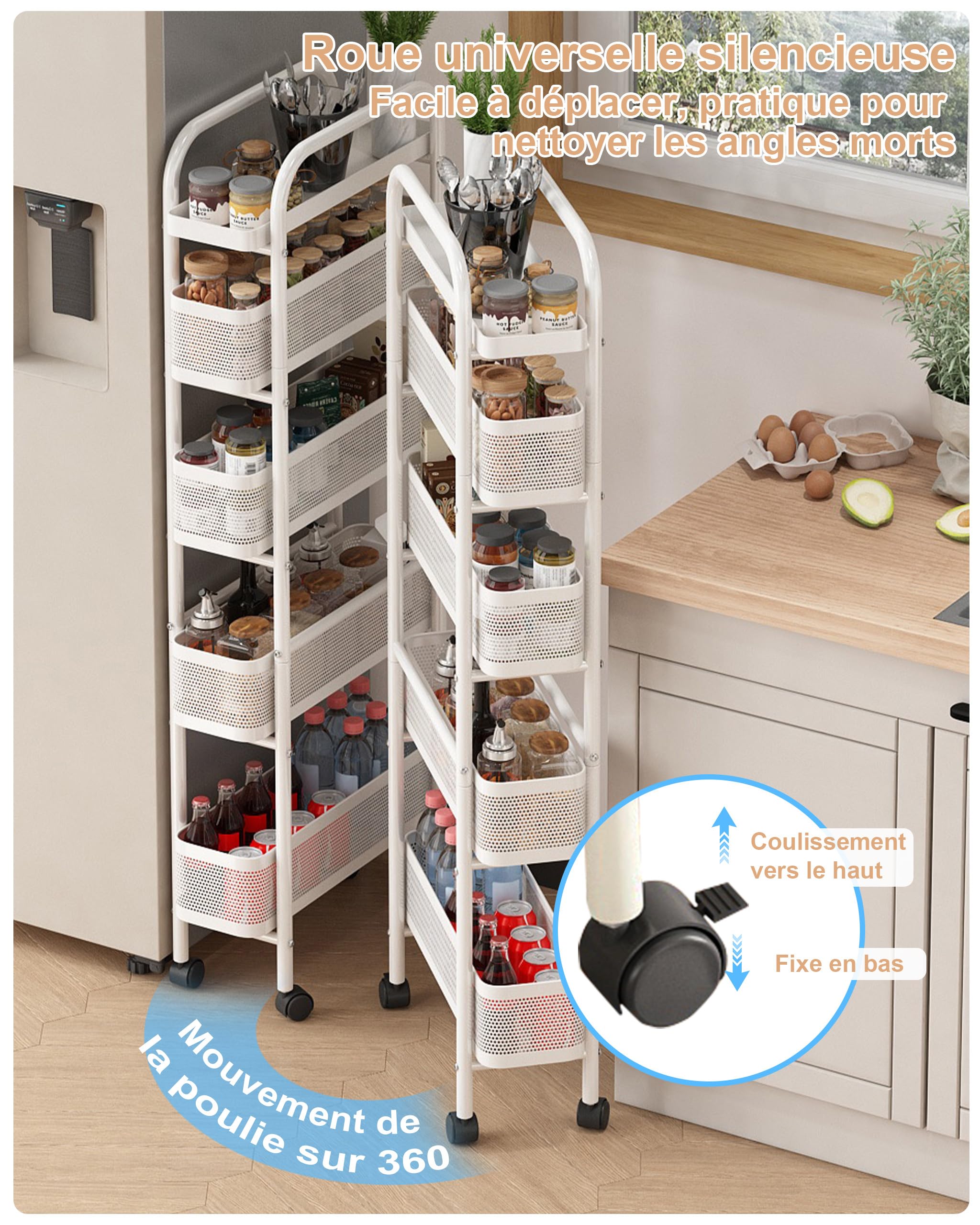 UMDONX Chariots de Rangement pour Cuisine, Blanc
