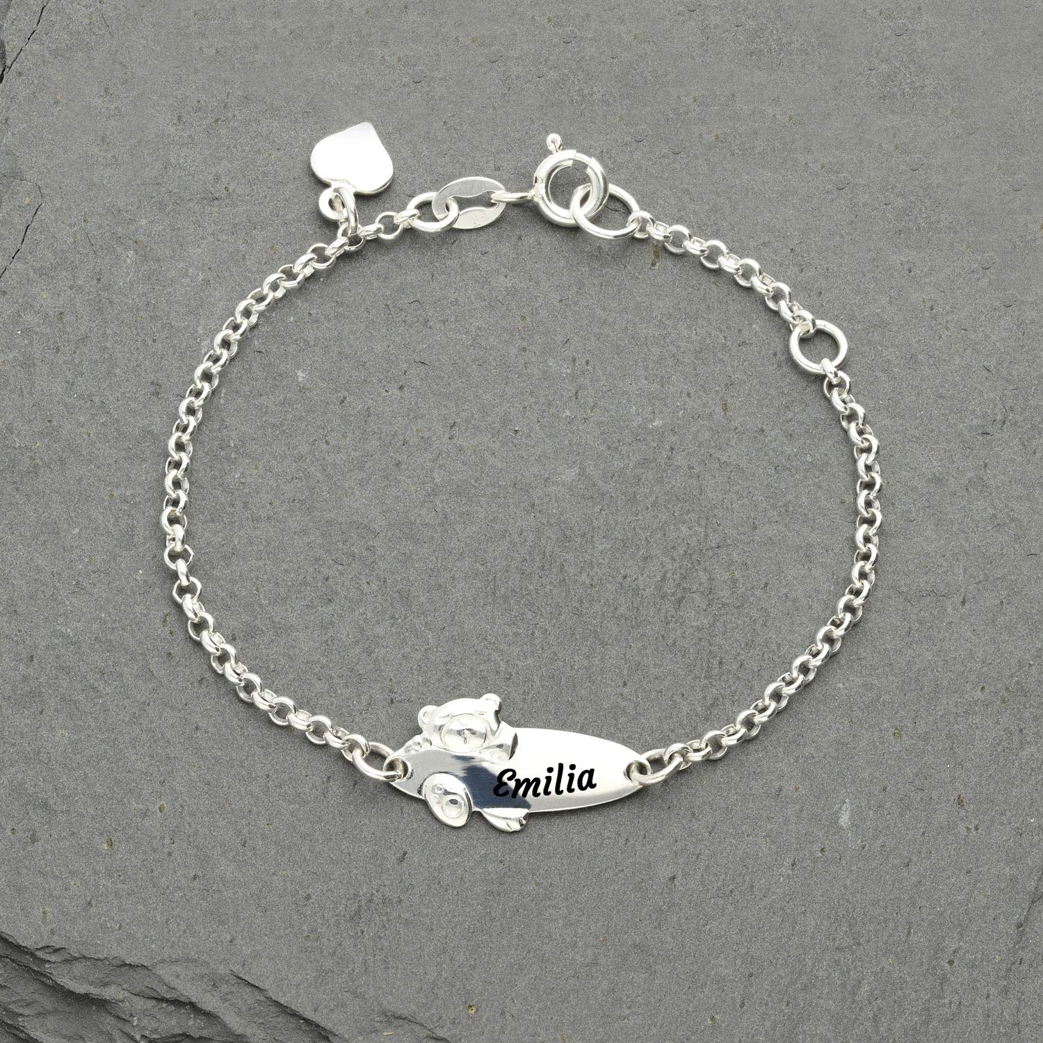 Baby Teddy Kinder Armband mit Gravur 925 Silber 14cm und 16cm ideales Kinderarmband zur Geburt Taufe Taufgeschenk für Mädchen personalisierter Glücksbringer