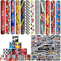 Vista 1 de 74 piezas de artículos para fiesta temática de carreras, 24 piezas de pulseras slap, 50 piezas de calcomanías, decoraciones para fiesta