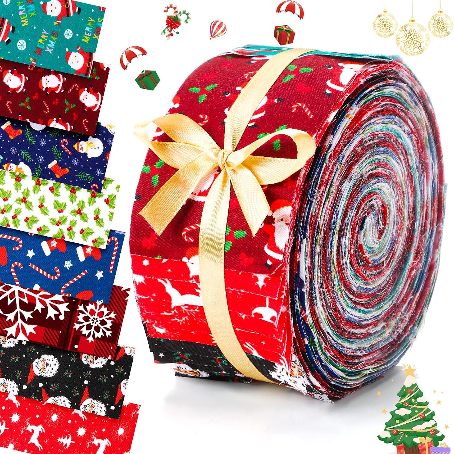 Panelee 40 Pcs Christmas Jelly Cotton Quilting Strips - Pre Cut Fabric Strips for Handmade Crafts, 39.37 x 2.6 Inch