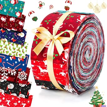 Panelee 40 Pcs Christmas Jelly Cotton Quilting Strips - Pre Cut Fabric Strips for Handmade Crafts, 39.37 x 2.6 Inch