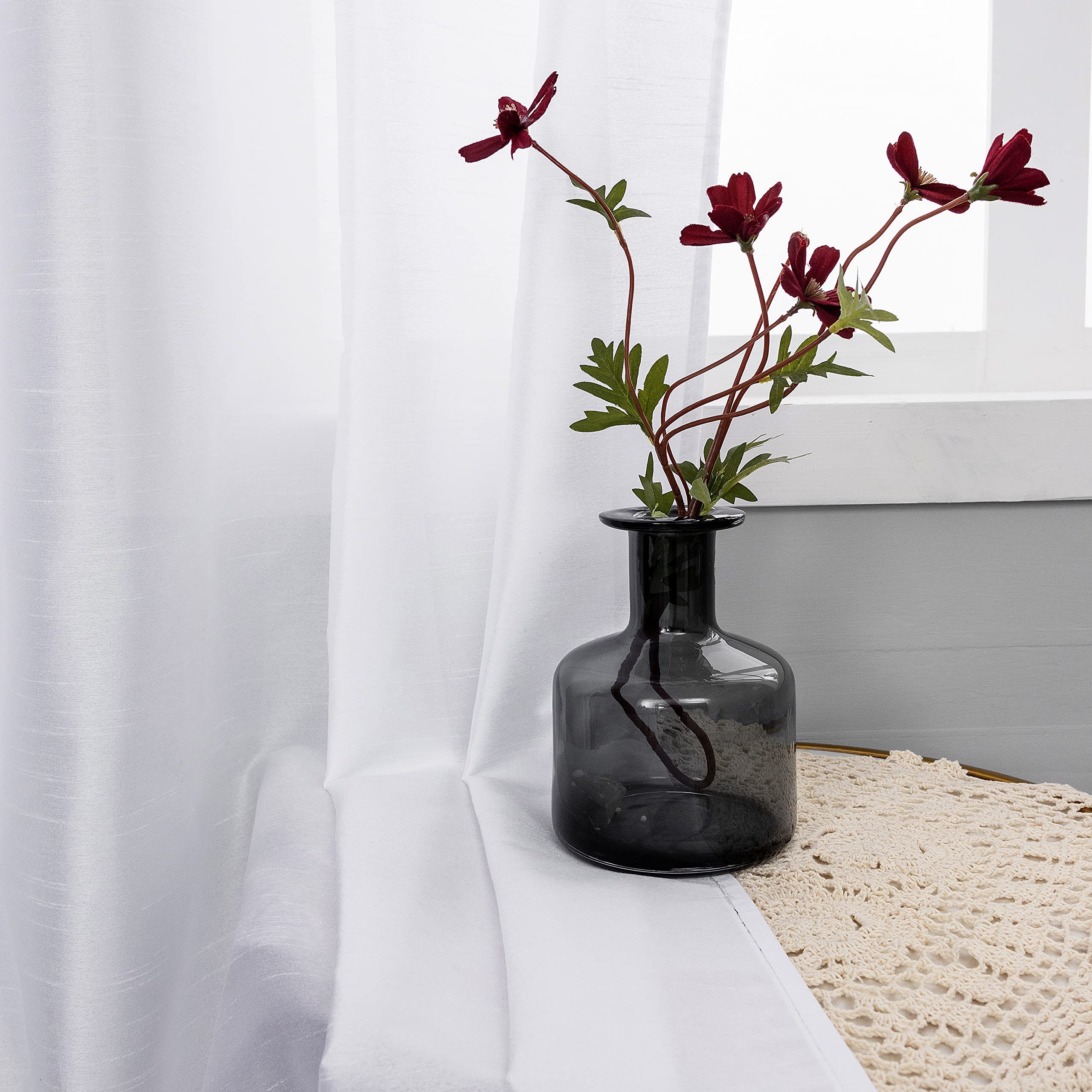 GIRASOLE HOME Coppia Tende Filtranti in Tessuto Simil Seta Tinta Unita Tenda Faux Silk per Soggiorno Camera e Interni 2 Pannelli con Tasca (70x235cm, Bianco)