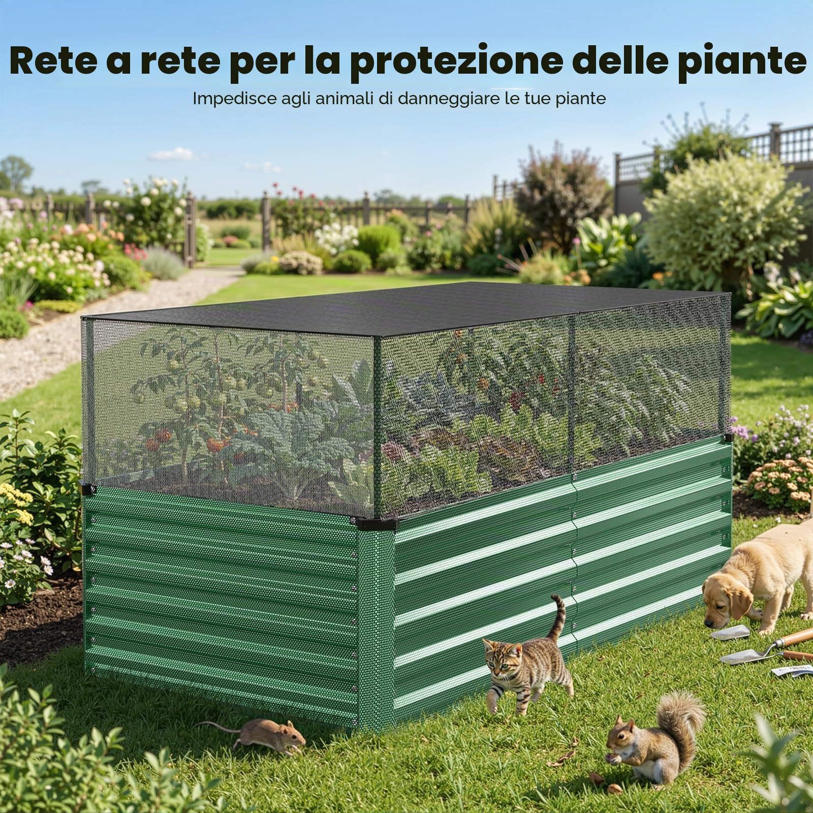 Fioriera rialzata in metallo, 177 X 89 X 57.5cm, in acciaio zincato, per giardino e balcone, per verdure, erbe, fiori, resistente alle intemperie, antiruggine, facile da montare