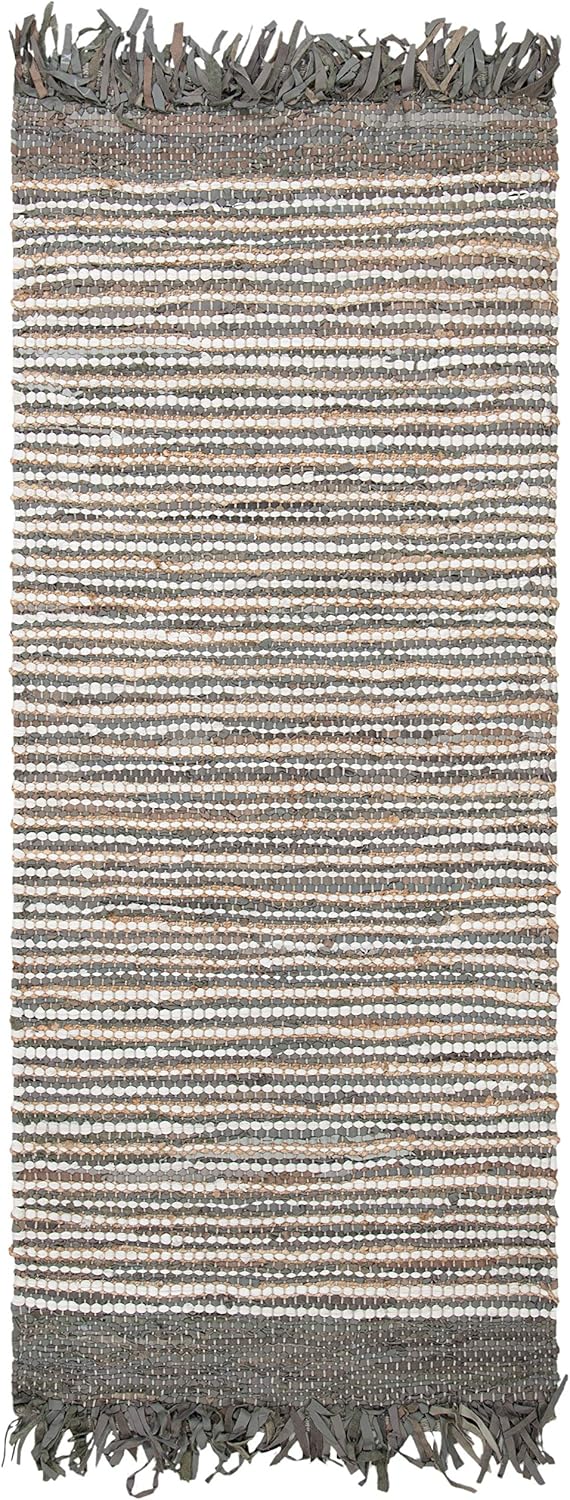 SAFAVIEH Vintage Leather Collection Runner Rug - 2'3" x 6', Grey & Multi, Handmade Boho Fringe Leather, Ideal for High Traffic Areas in Living Room, Bedroom (VTL373A)