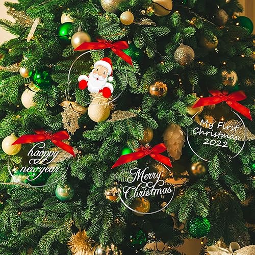 Miniatura 5 de Adornos de acrílico transparente de 3 pulgadas en blanco, adornos redondos en blanco para manualidades con cintas, adornos de árbol de Navidad (75