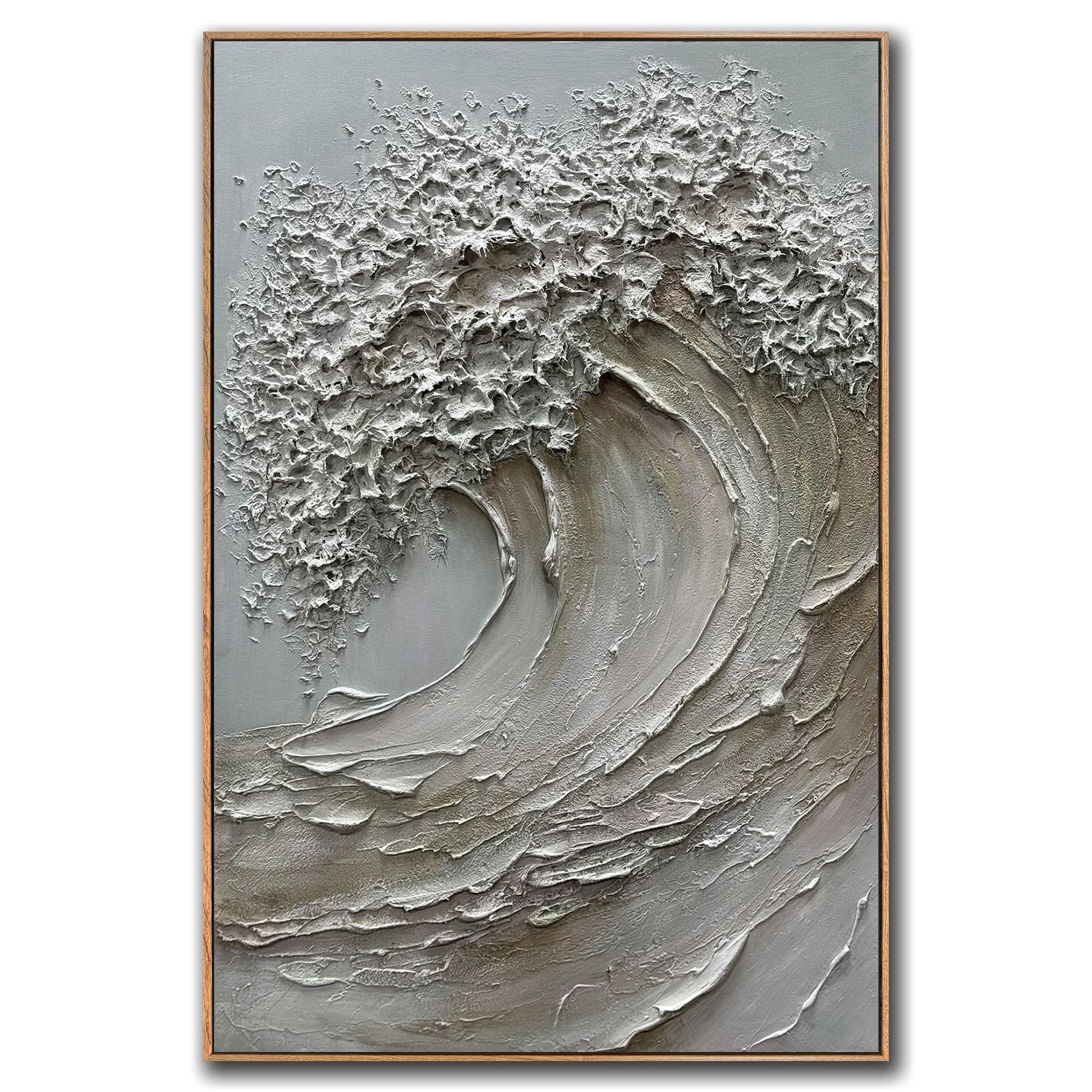 Lienzo de pared con textura 3D, 24 x 36 pulgadas, pintura al óleo pintada a mano con marco de madera, decoración abstracta moderna del océano