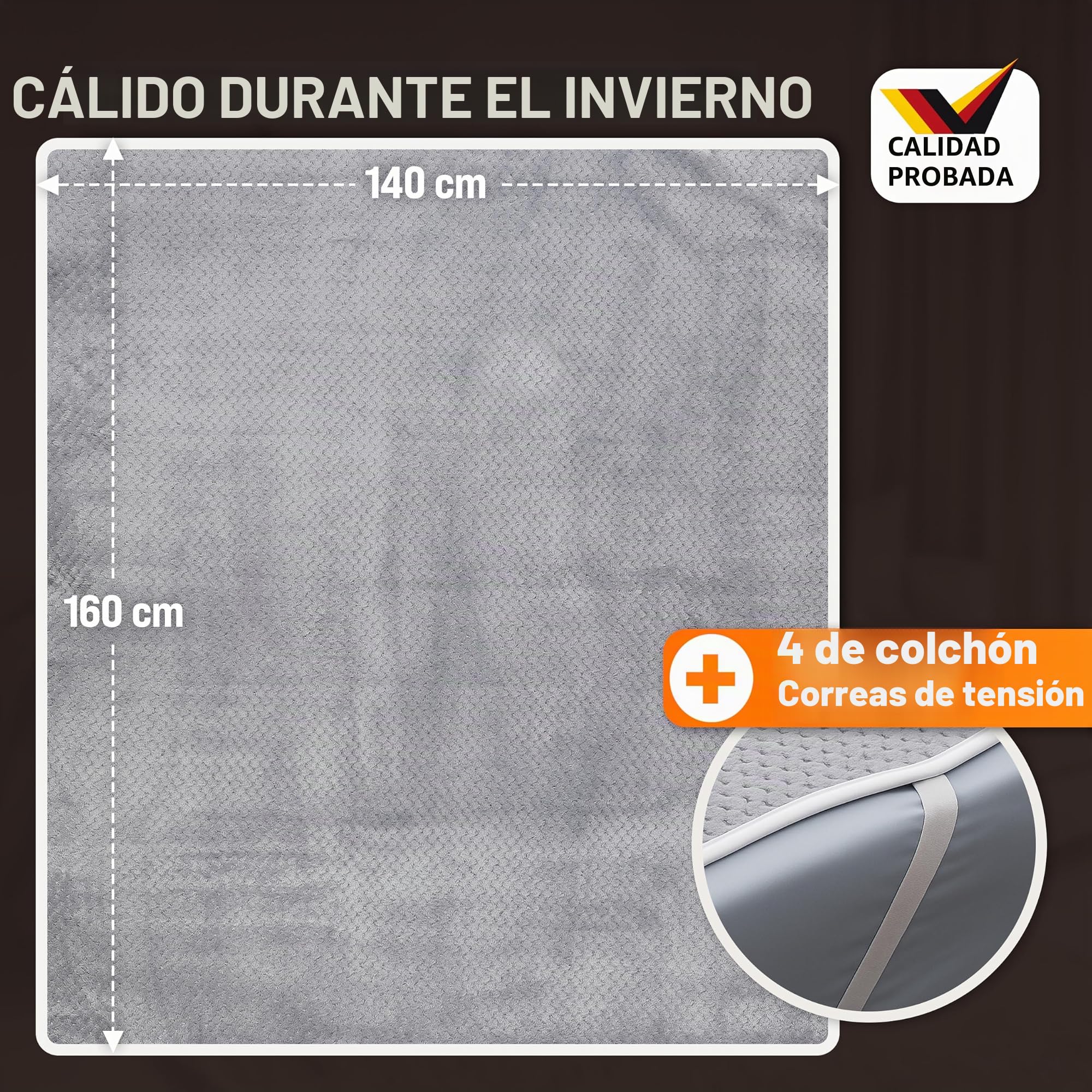 Monzana Manta Eléctrica Grande Térmica 160x140cm Calientacamas Sofa Colchón 2x60W Forro Polar Gris Lavable