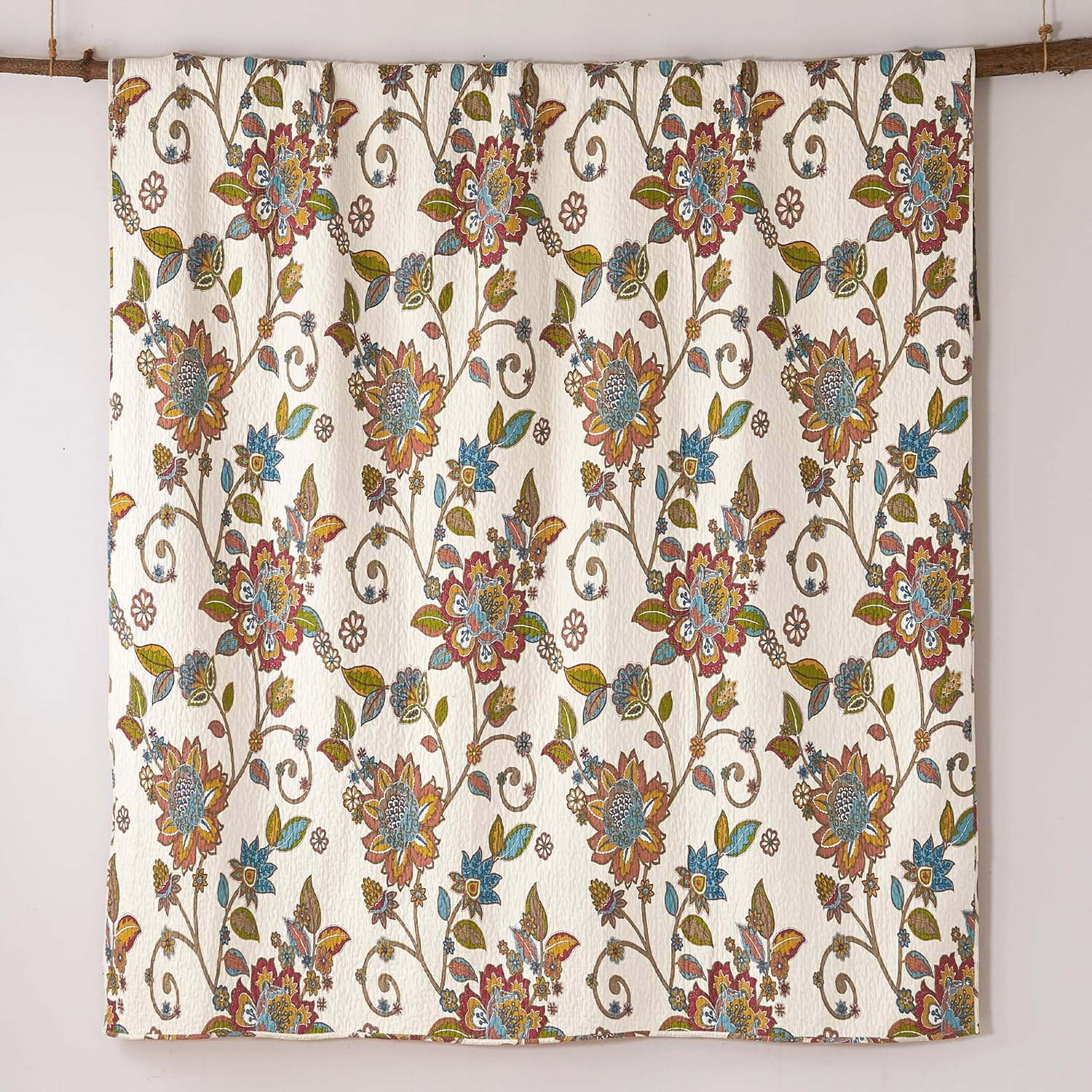 Levtex Home - Clementine Quilt Set - Full/Queen Quilt 88x92in. + Two Standard Pillow Shams 26x20in. - Floral - Orange, Yellow, Teal, Green, Blue, Red and White - Reversible - Cotton Fabric