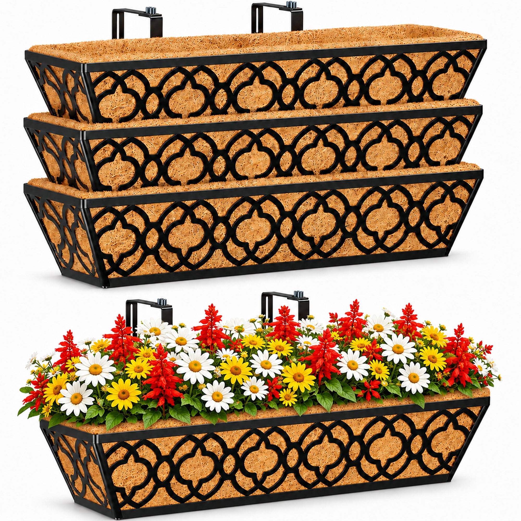 HFHOME 24 Inch Deck Railing Planter Box 4-Pack