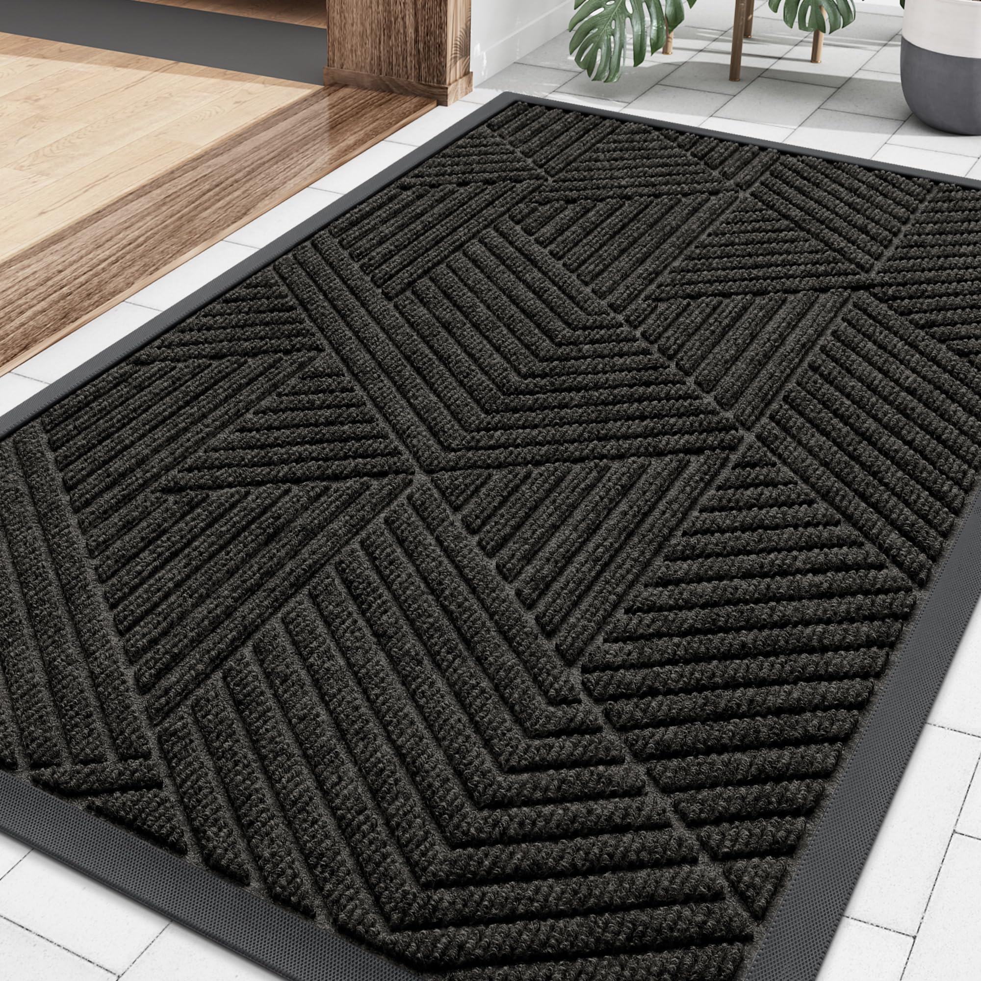 Smiry Front Door Mat Outside Entrance, Low Profile Rubber Doormat, 29.5x17
