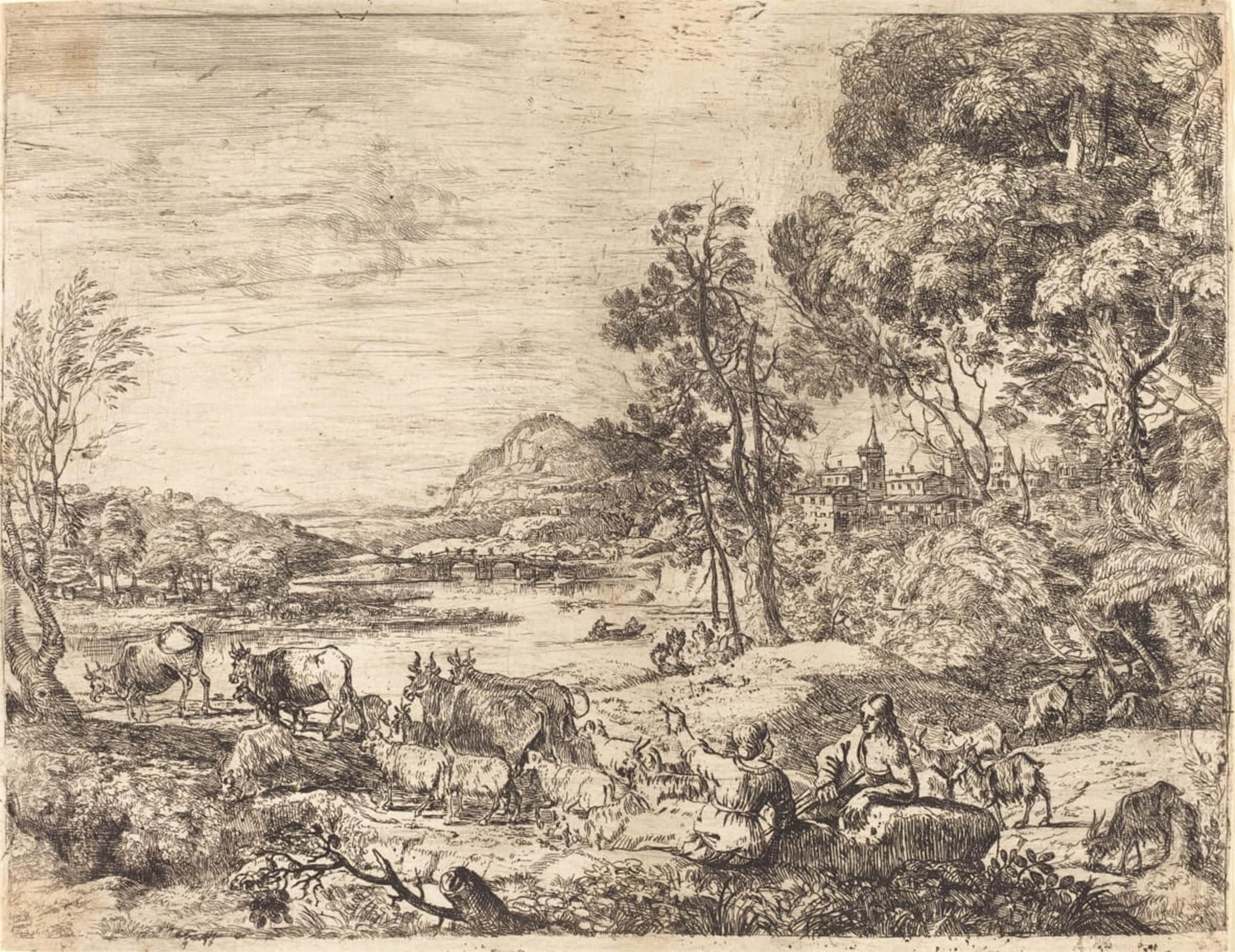 SERENDIPITP Abstract Painting Mural Print Picture Wall Decor Painting Shepherd and Shepherdess Conversing in a Landscape by Claude Lorrain Vintage Wall Artwork for Home Decor 60x90cm