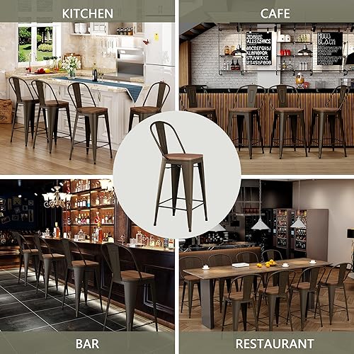 Miniatura 7 de Yongqiang Juego de 4 taburetes de bar de 26 pulgadas, sillas de bar de altura para mostrador de cocina, taburetes de bar de metal con asiento de