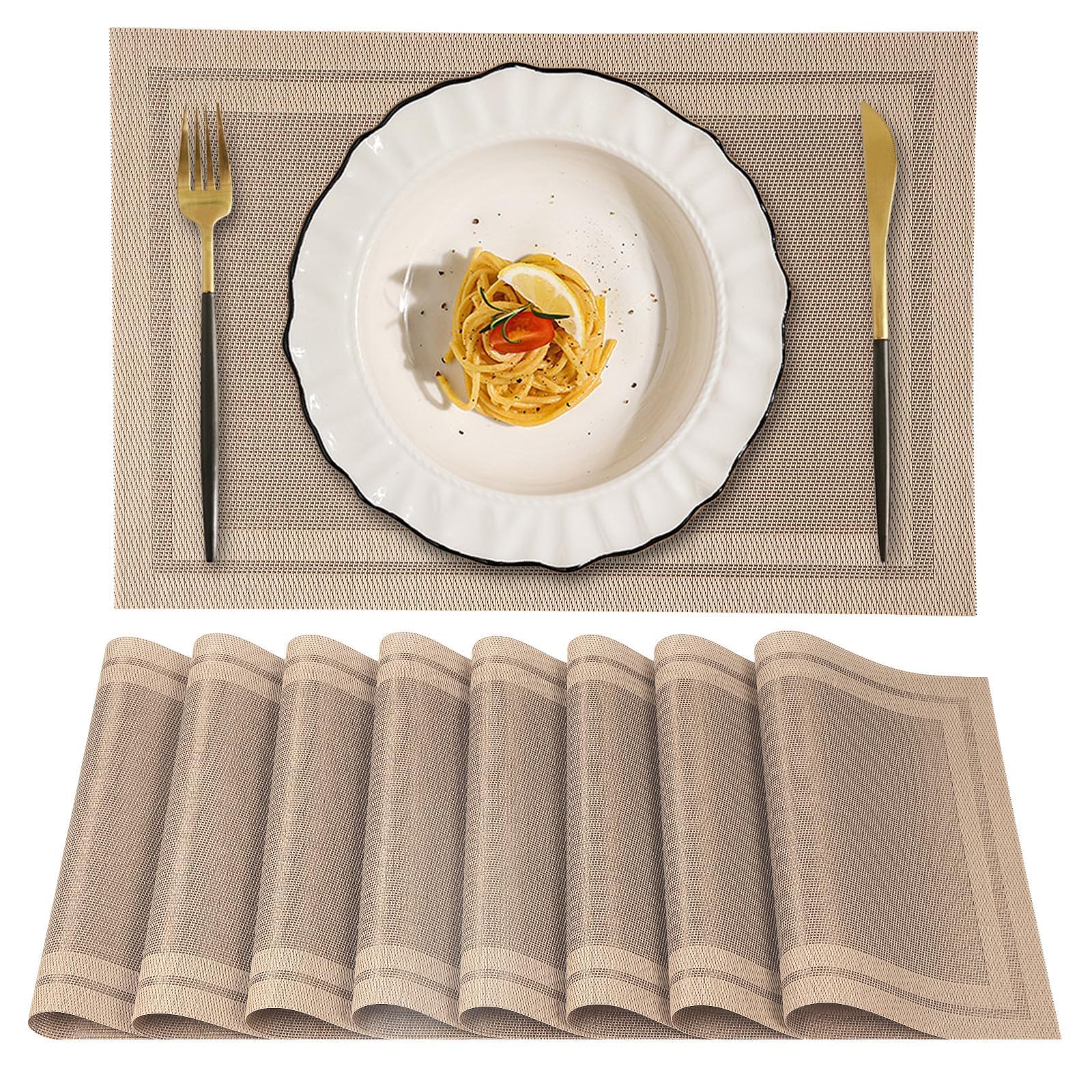 Set di 4 tovagliette effetto pelle, lavabile, antiscivolo, impermeabili, resistenti al calore, per tovagliette, in similpelle, per esterni, colore marrone