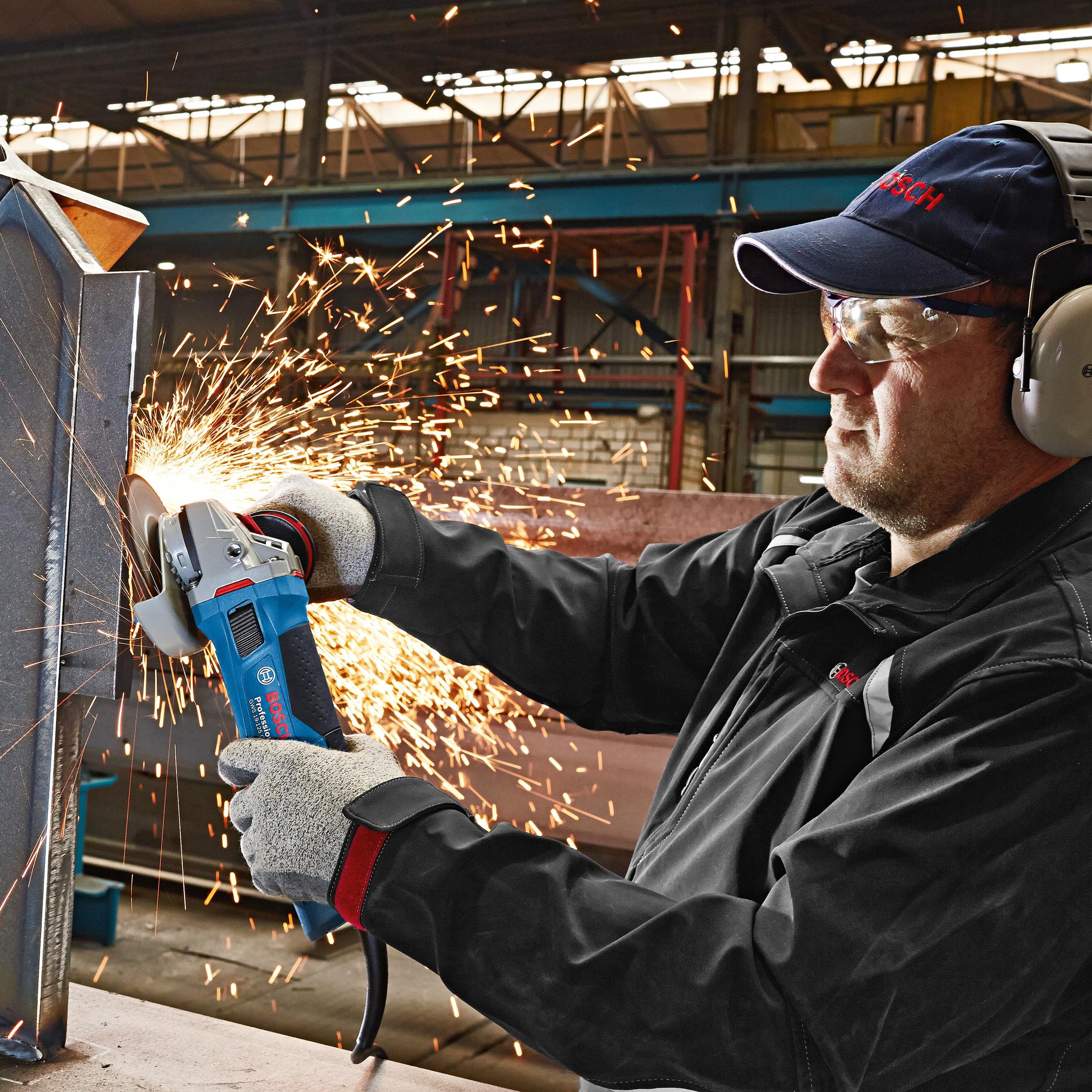 Bosch Professional 060179P002 Smerigliatrice Angolare GWS 19-125 CIE, da 125 mm, con Regolazione della Velocità, Kickback Stop, Confezione in Cartone, 1900 W