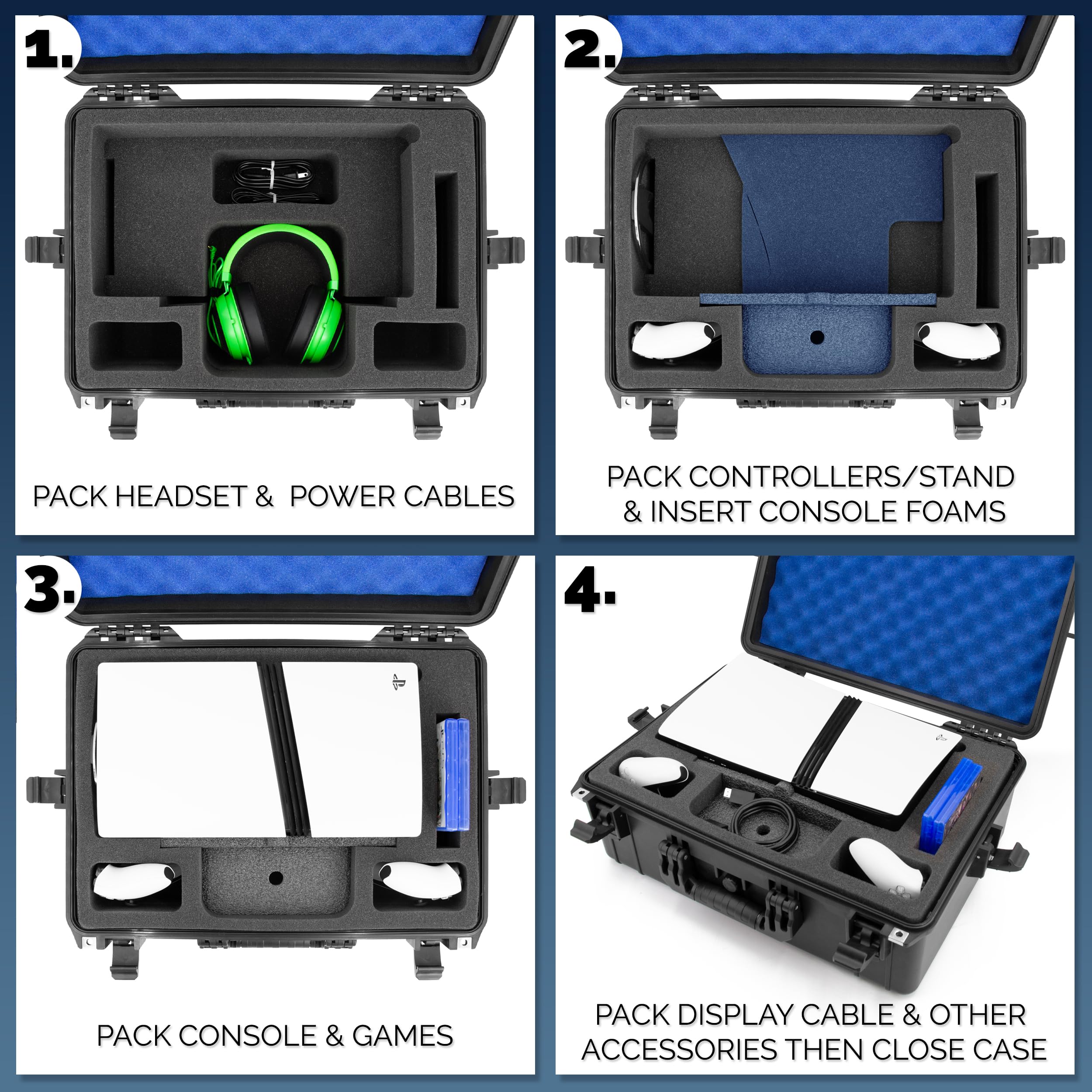 CASEMATIX Custodia da viaggio compatibile con unità disco PlayStation 5 e PS5, custodia rigida impermeabile con schiuma personalizzata per console, controller, supporto, cuffie, giochi e accessori PS5