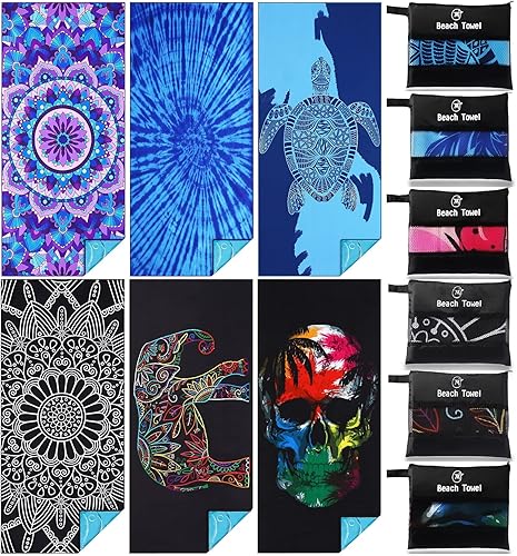 Miniatura 1 de Paquete de 6 toallas de playa ligeras y delgadas de gran tamaño de 71 x 32 pulgadas, toallas grandes de microfibra extra grandes sin arena para