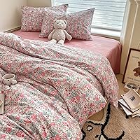 Vista 346 de 3 piezas de juego de funda de edredón tamaño individual XL, funda de edredón blanca con estampado floral azul, ropa de cama coquette de algodón