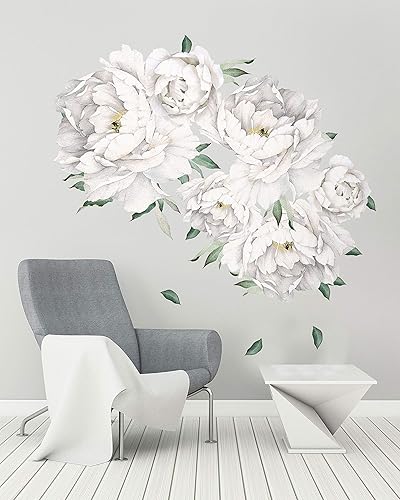 Miniatura 2 de Murwall White Peony Wall Stickers Floral Decals for Bethroom Kitchen