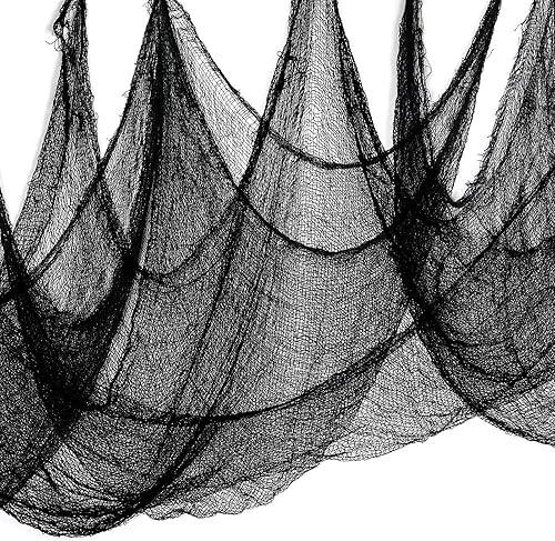 Nirohee Tela espeluznante negra de Halloween, 315 x 85 pulgadas, decoración de Halloween al aire libre, paño negro de gasa espeluznante, accesorios