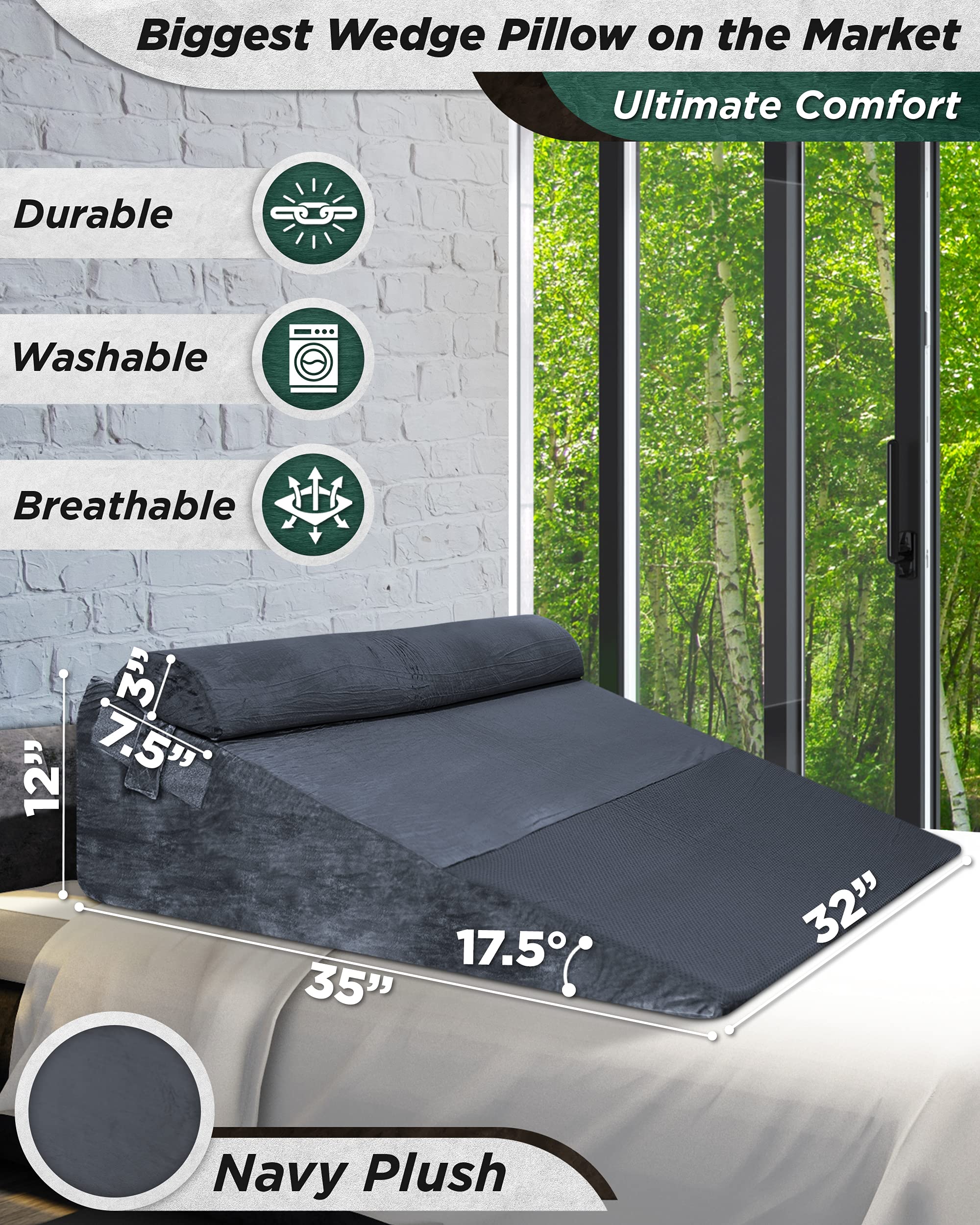 Lunix LX9 Extra Large Orthopedic Bed Wedge Pillow Set 35x32x12 Post